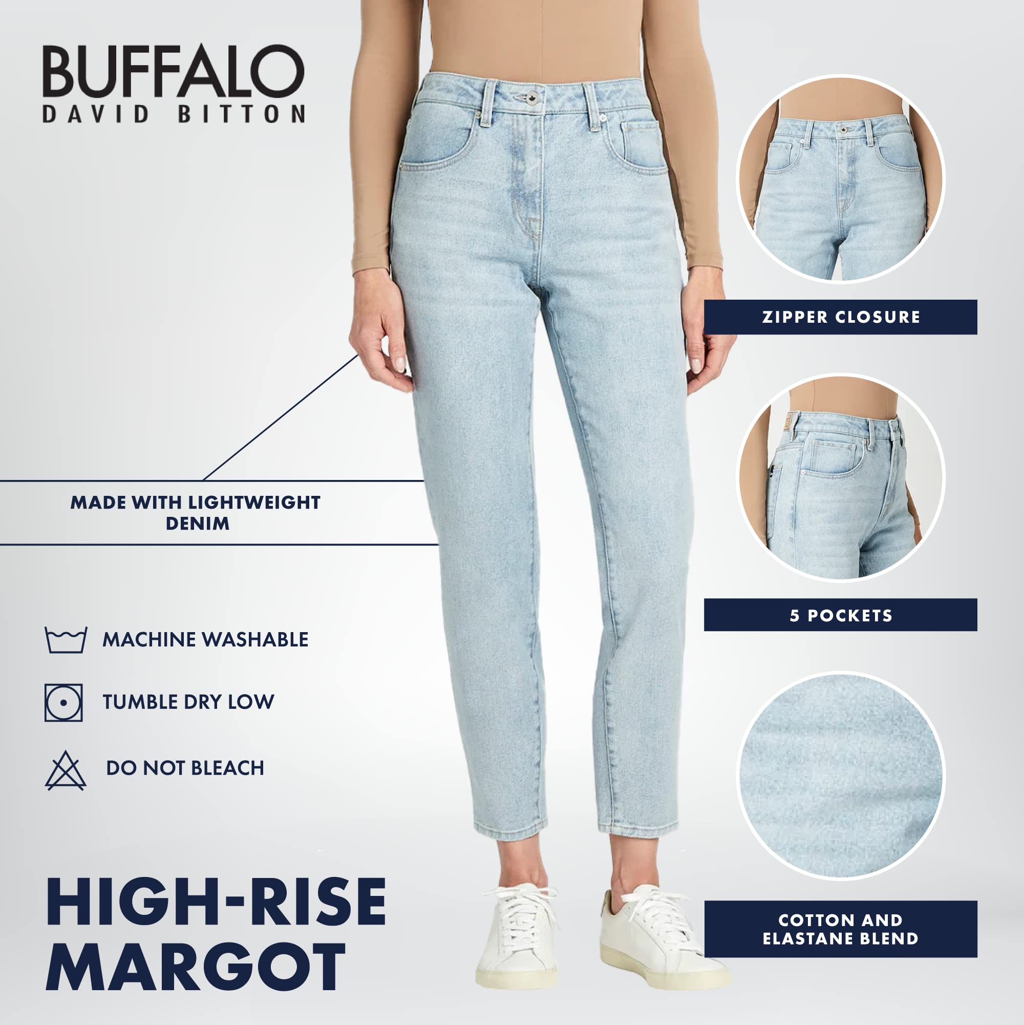 Buffalo David Bitton Women's Margot High-Rise Mom Jeans - Vintage Style Stretch Denim Pants for Casual Wear & Everyday Outfits