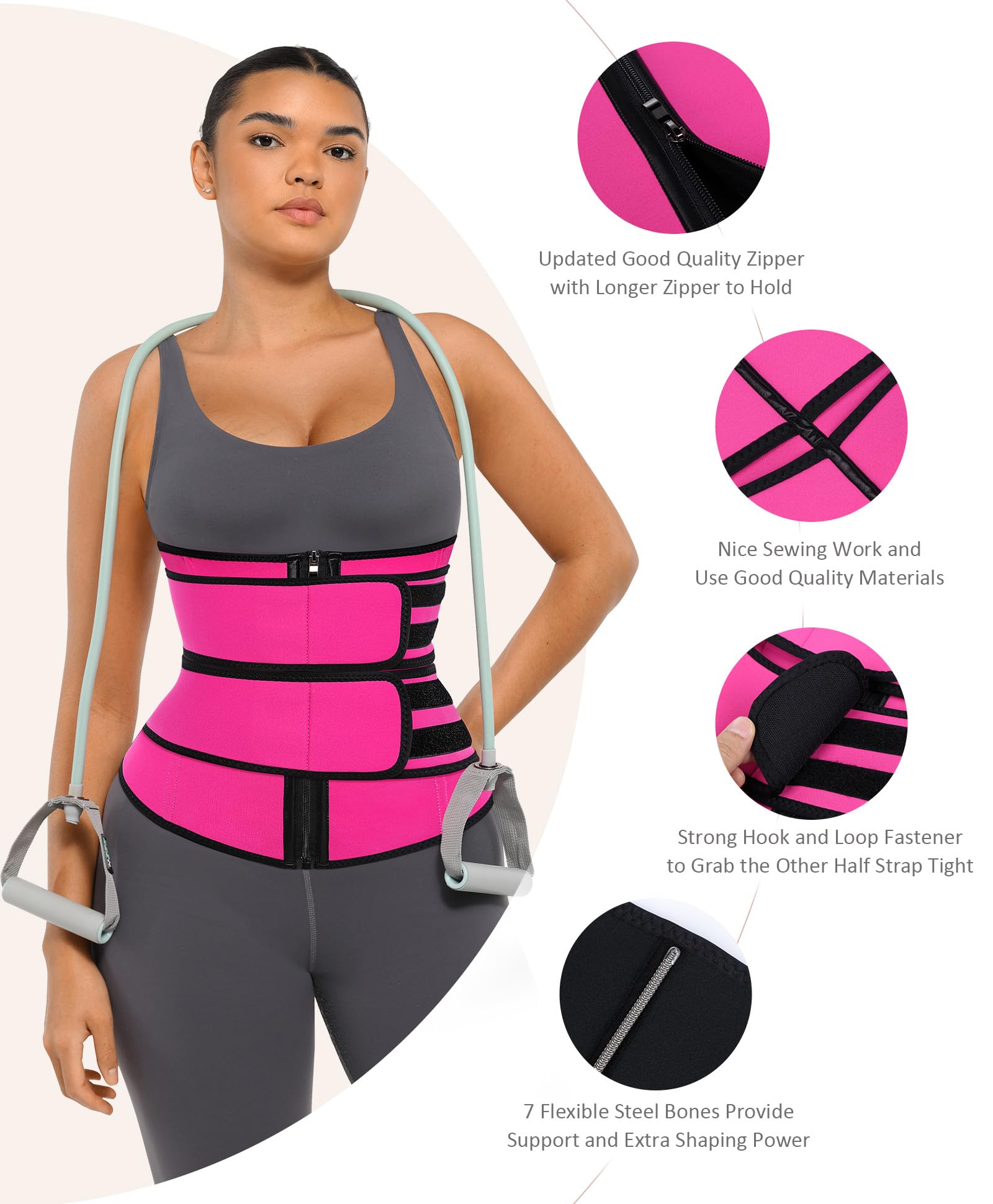 FeelinGirl Waist Trainer Corset for Women - 7 Steel Bones, Long Torso Sauna Belt with Zipper - Tummy Control & Belly Fat Reduction for Workout, Postpartum & Everyday Shapewear