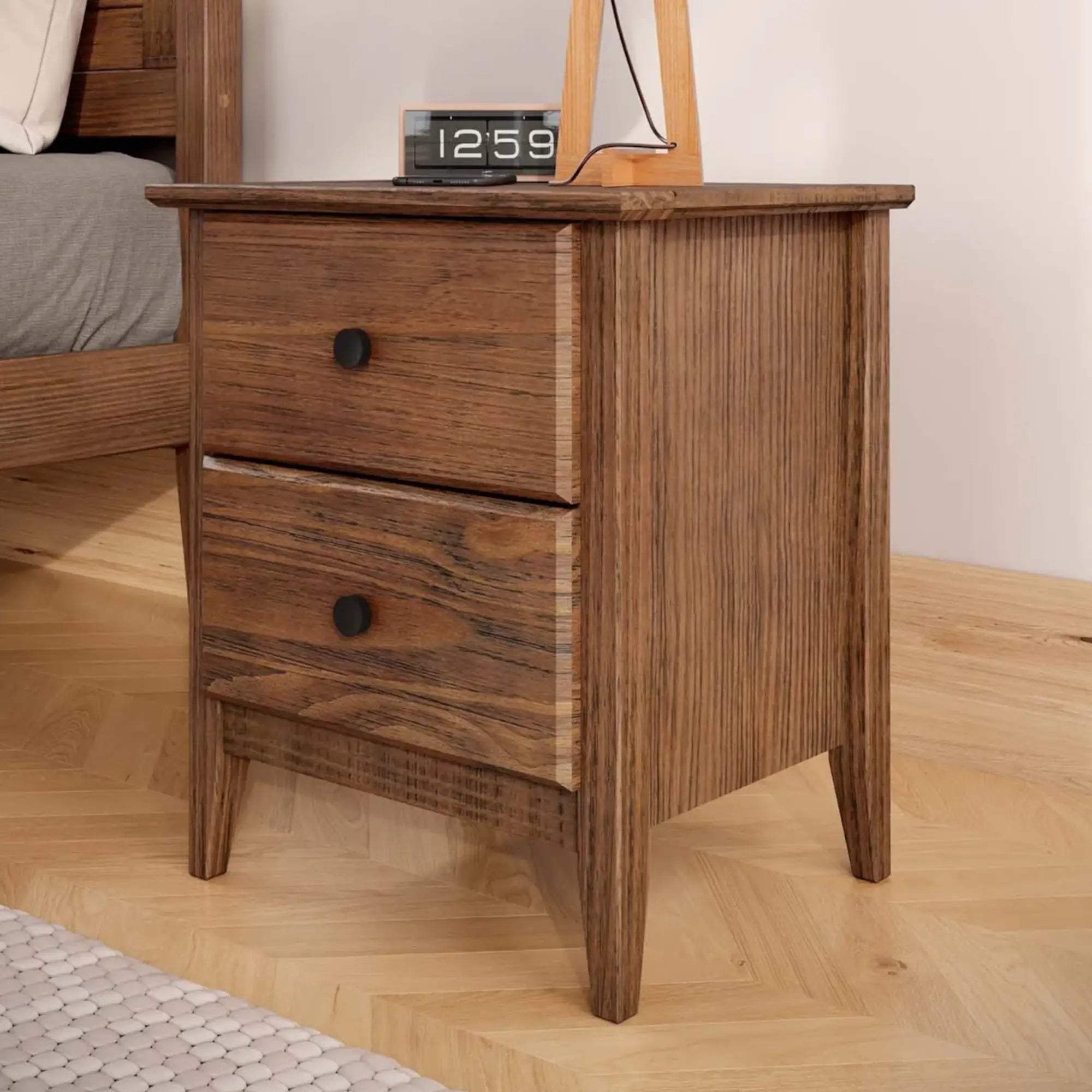 Greenport 2 Drawer Nightstand - Modern Bedside Table with Storage, Solid Wood Bedroom Furniture for Small Spaces - Perfect for Bedrooms, Dorms & Apartments