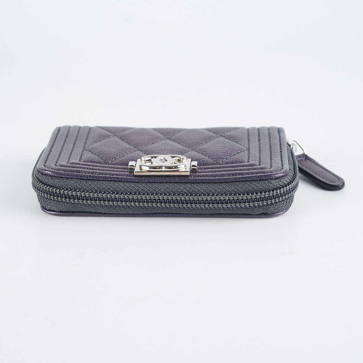 Chanel Boy Zip Coin Purse in Iridescent Purple - Luxury Small Leather Wallet for Women, Perfect for Parties, Travel & Everyday Use
