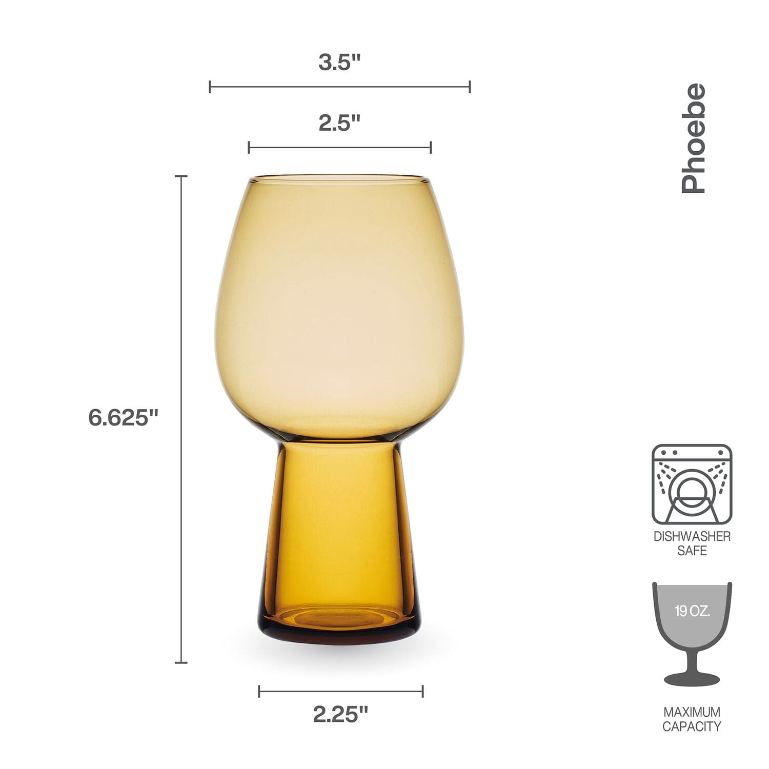 Phoebe Amber Set of 4 Elegant Goblet Beverage Glasses - Perfect for Wine, Cocktails & Dinner Parties