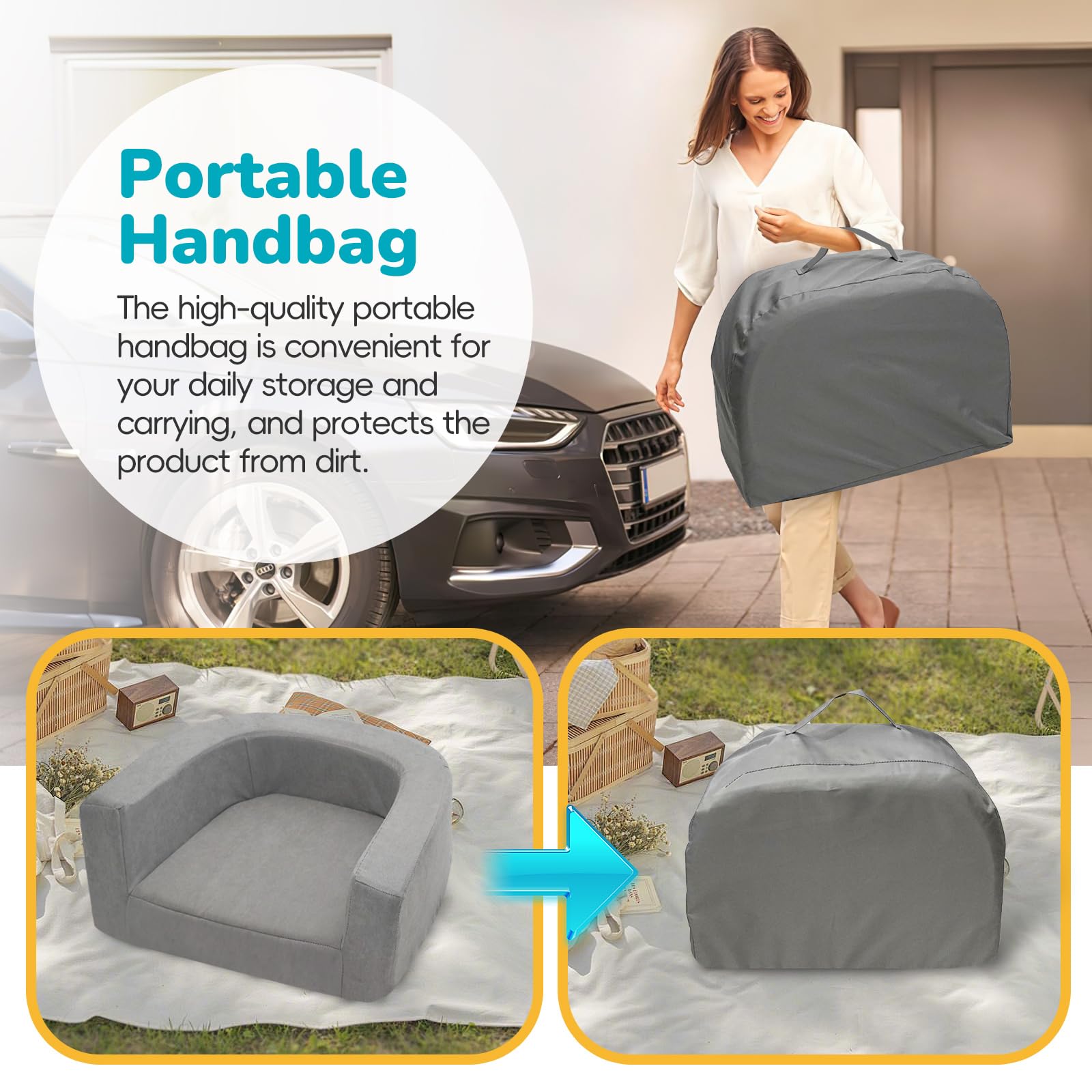 2 in 1 Portable Toddler Travel Bed & Convertible Sofa - Foldable Travel Crib for Kids 1-6 Years Old, Lightweight Floor Cot & Toddler Bed for Baby, Size L, Grey - Perfect for Camping, Air Travel & Playroom Nap Time