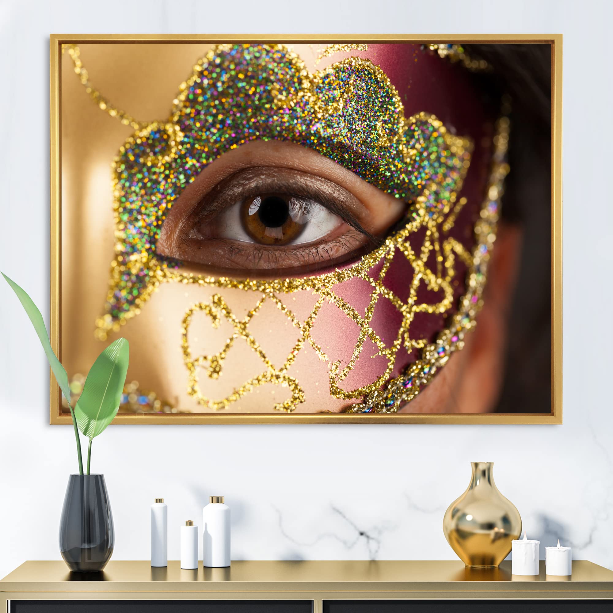 Venetian Mask Woman - Modern Framed Canvas Wall Art Print for Living Room, Bedroom & Office Decor