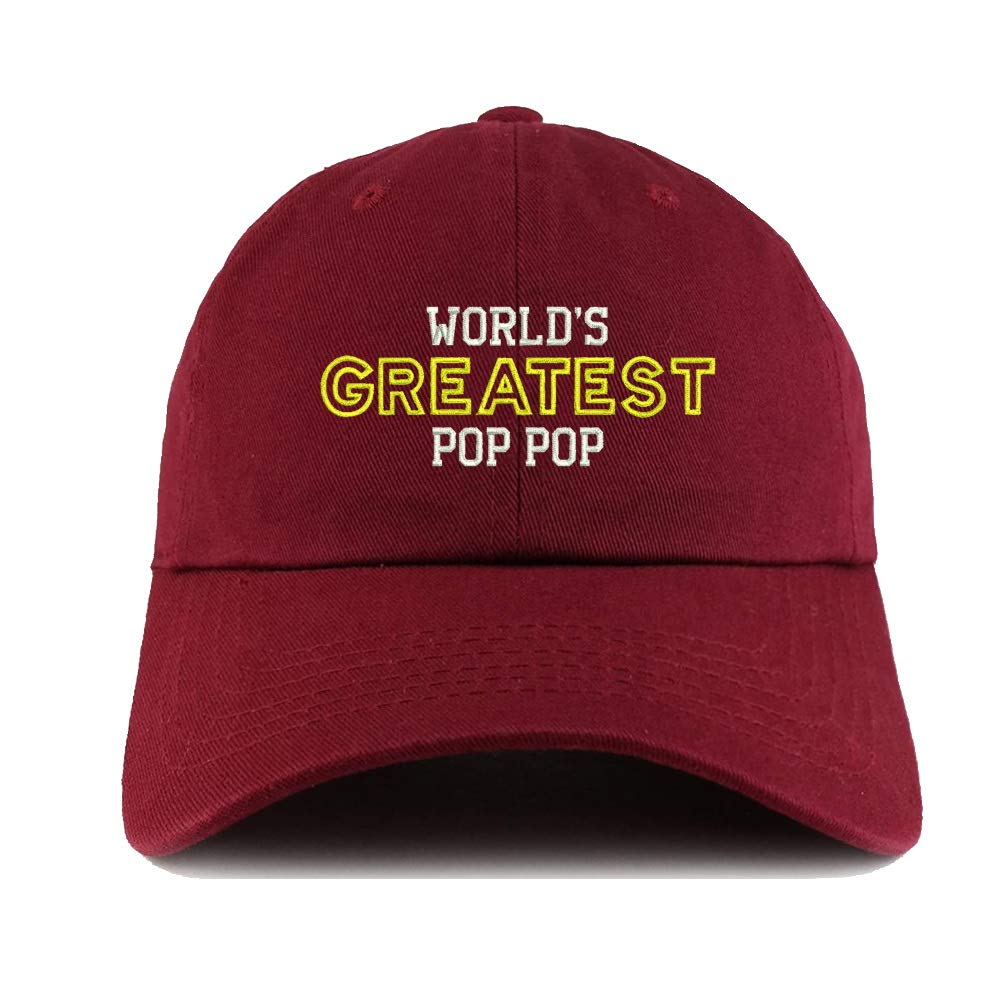 Dark Red Baseball Caps for Men - Adjustable Dad Hats with Embroidery | Funny 'World's Greatest Pop Pop' Design | Perfect for Casual Wear, Outdoor Activities & Gifts