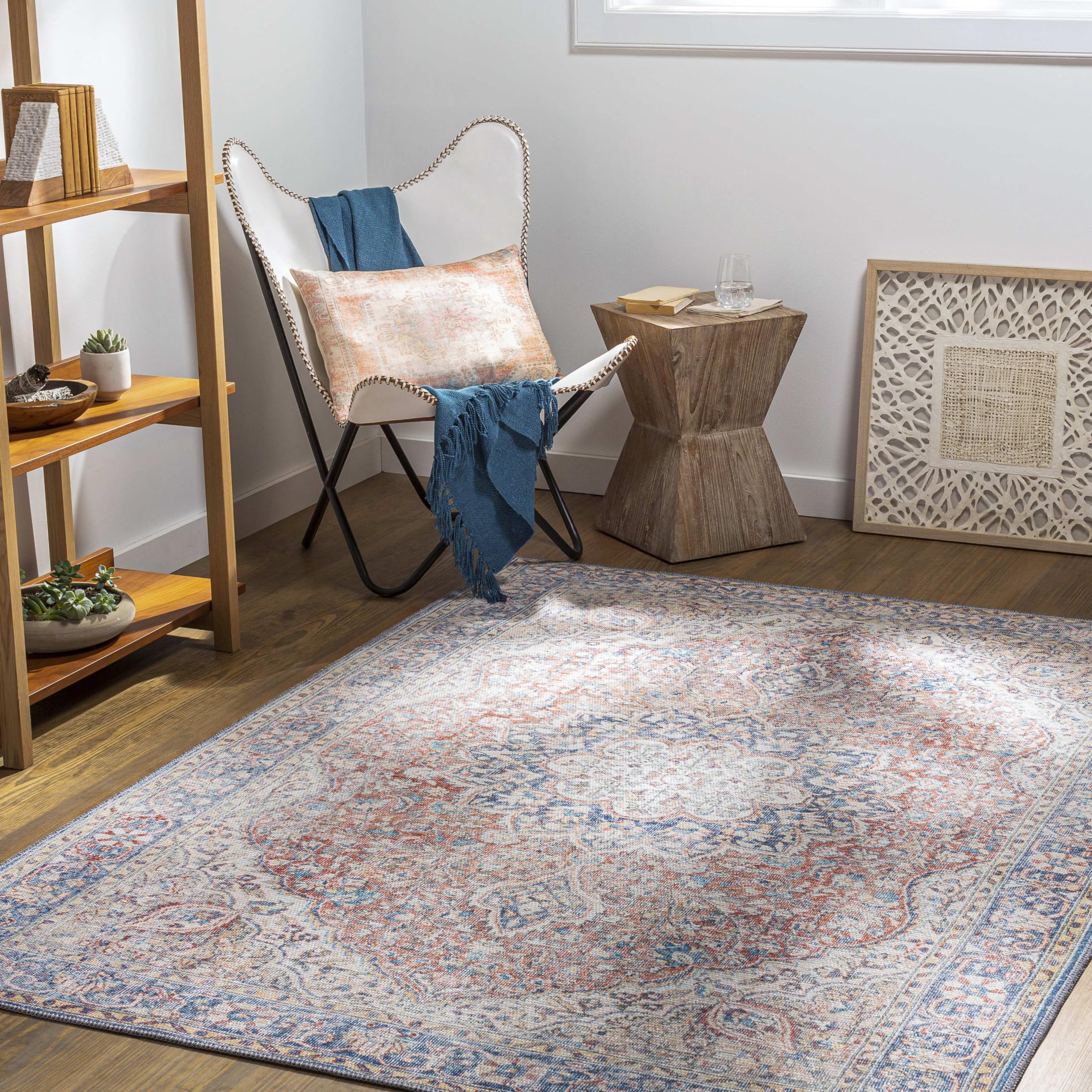 Mark&Day Washable Rugs 9x12 - Traditional Rust Area Rug for Living Room, Bedroom, Kitchen | Machine Washable Red Brown Carpet (9'3