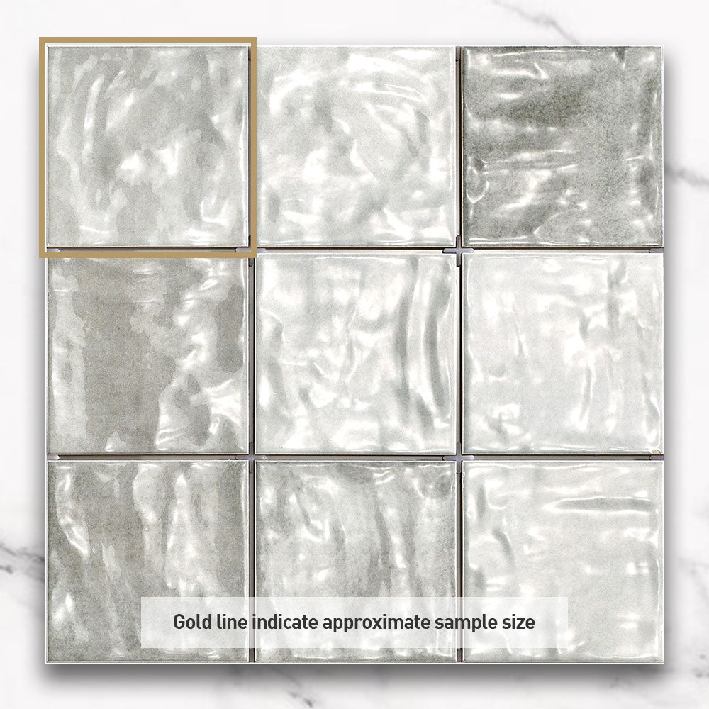 Premium Marrakesh Ash Grey 120x120mm Glossy Zellige Square Tile - Moroccan-Inspired Ceramic Wall & Floor Tile for Kitchen Backsplash, Bathroom, and Shower Decor