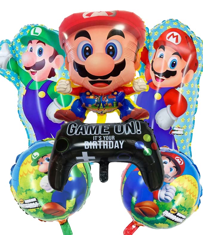 6 PCS Super Mario Bros Balloons - Luigi & Mario Birthday Party Decorations, Video Game Themed Balloons for Kids & Adults - Perfect for Birthday Parties, Baby Showers & Game Room Decor