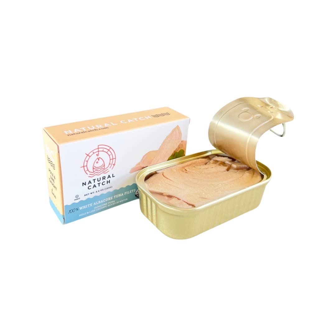 Premium Albacore Tuna in Water - Natural Catch, Hand Cut, Pole & Line Caught, 120 Calories, Gluten-Free, Paleo & Keto Friendly (4.4 oz per Can, Pack of 12) - Perfect for Salads, Sandwiches, and Healthy Meal Prep