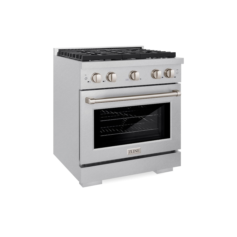 ZLINE 30 Inch 4.2 Cu. Ft. Paramount Gas Range with 4 Burner Cooktop & Convection Gas Oven - Satin Stainless Steel (SGRS 30) | Professional Kitchen Appliance for Home Chefs & Cooking Enthusiasts | Perfect for Baking, Roasting & Family Meals
