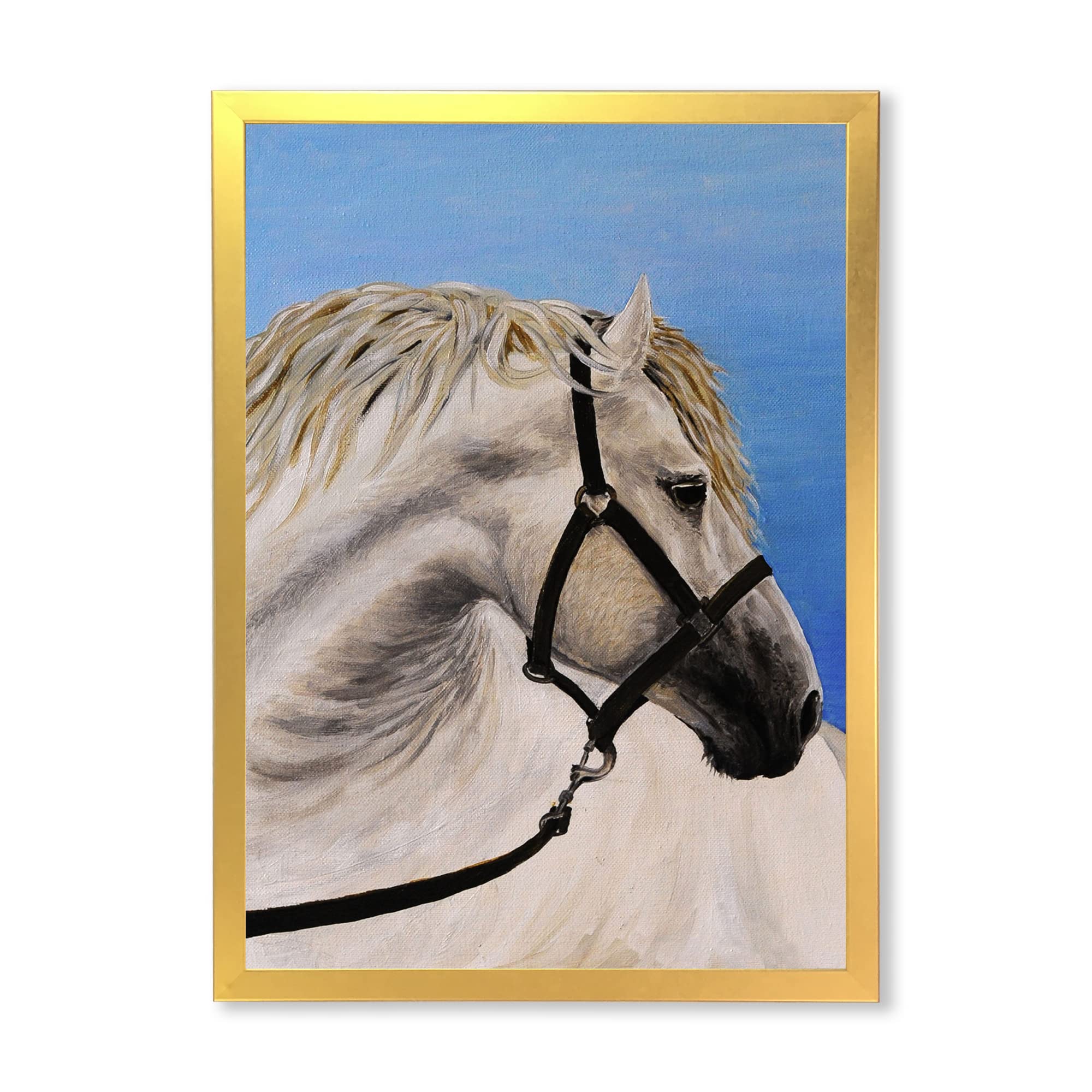 Farmhouse Framed Wall Art - Portrait of White Horse in the Furrow - Elegant Home Decor for Living Room, Bedroom & Office