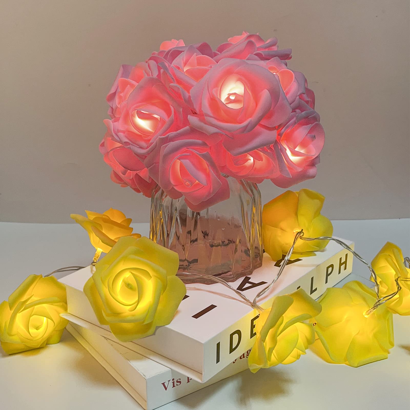 VIPMOON Pink Rose String Lights - 20 LED Fairy Lights for Bedroom, Battery Operated Romantic Flower Lights - Perfect for Mother's Birthday, Party, Proposal & Home Decoration (2M/6.65ft) | Create Cozy Ambiance for Weddings, Dinners & Nursery Decor