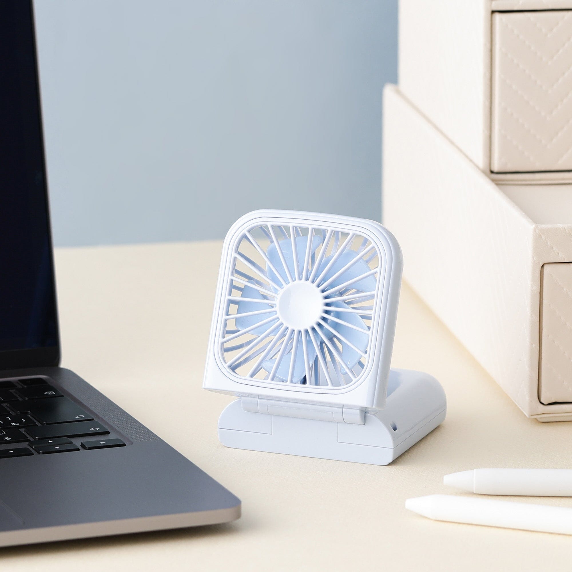 FRAIS Smart Handy Fan - Portable USB Rechargeable Mini Fan with LED Light, Pop Light Blue - Perfect for Office, Travel, and Outdoor Activities