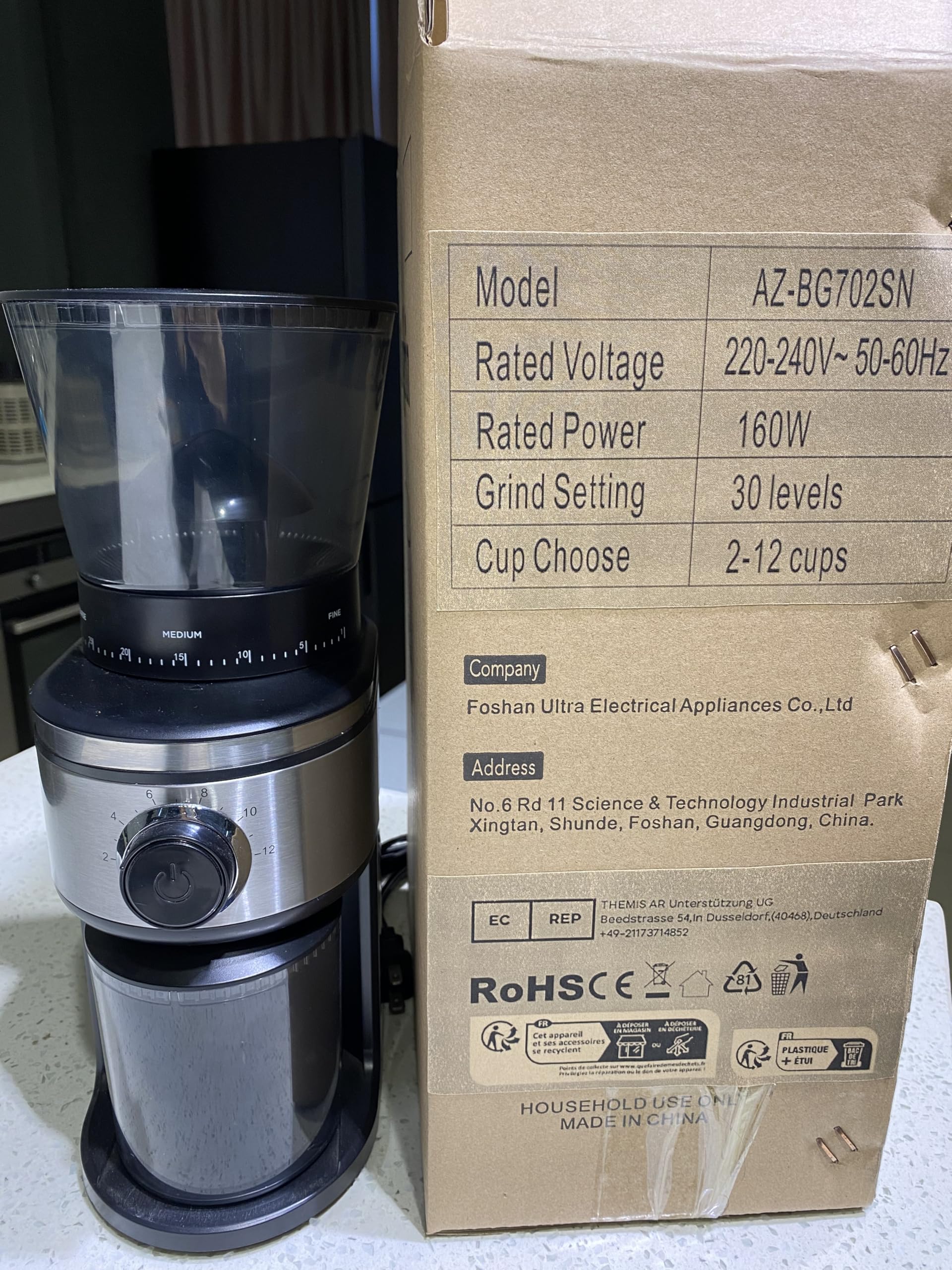 Premium Electric Burr Coffee Grinder - Conical Bean Grinder with 30 Adjustable Settings for 2-12 Cups (Silver & Black) - Perfect for Espresso, French Press & Drip Coffee Makers at Home or Office