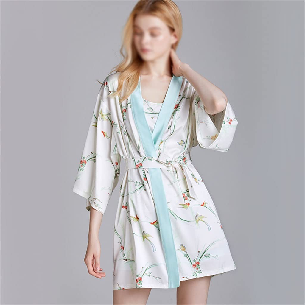 Premium 3-Piece Silk Pajama Set for Women - Soft Short Sleeve Sleepwear with Shorts & Robe - Comfortable Lounge Wear & Nightwear Lingerie (Multi-Colored, Size L) - Perfect for Relaxing at Home, Spa Days & Romantic Nights