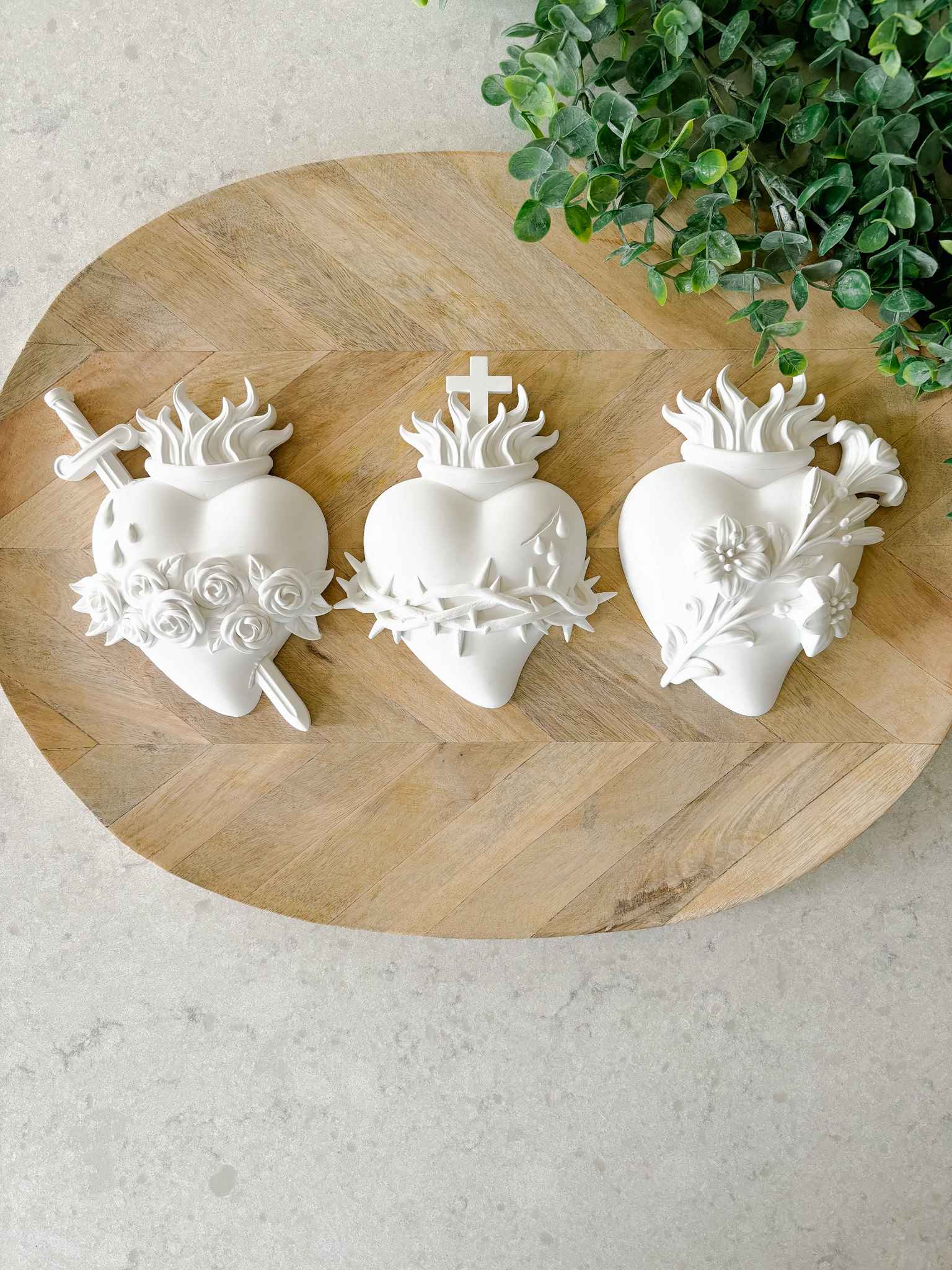 Hearts of the Holy Family - White Religious Wall Art for Home Decor & Church - Perfect for Christian Gifts, Bedroom & Prayer Room Inspiration