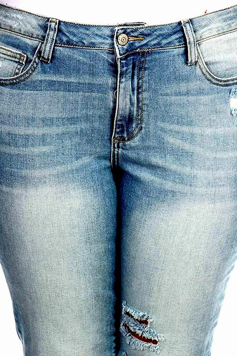 Jack David Women's Plus Size Ankle Skinny Ripped Distressed Stretch Denim Jeans - Comfortable Casual Pants for Everyday Wear, Work & Outfits