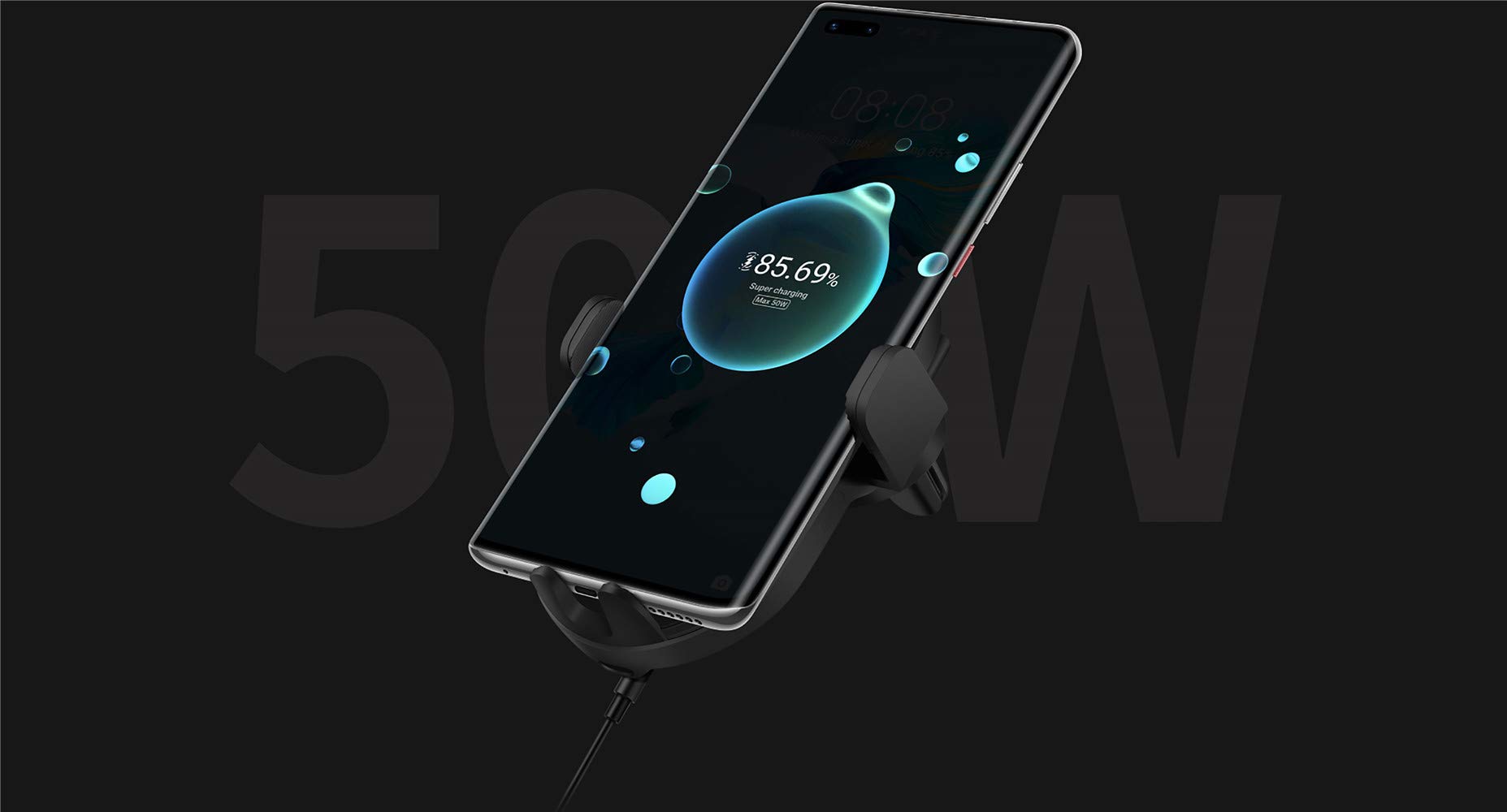 HUAWEI 50W Super Fast Wireless Car Charger CK030 - Carbon Crystal Black | Qi-Certified Fast Charging for Phones | Perfect for Road Trips & Commuting