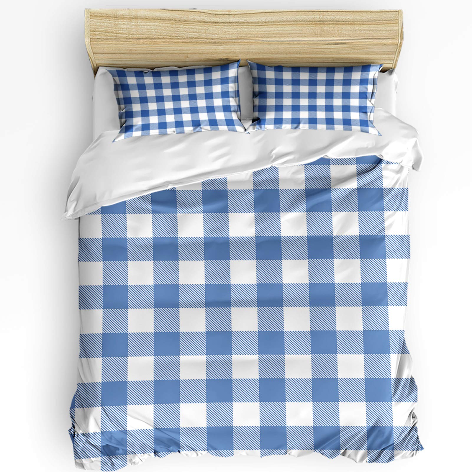 3-Piece Twin Size Duvet Cover Set - Blue and White Buffalo Check Plaid, Soft Bedding with Zipper Closure & Corner Ties | Country Rural Style Comforter Cover for All Seasons | Perfect for Cozy Bedrooms, Guest Rooms & Farmhouse Decor