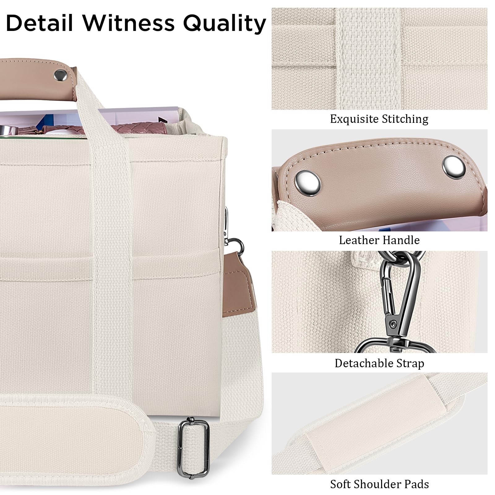 Stylish Canvas Tote Bag for Women with Multiple Pockets & Compartments - Durable Crossbody Shoulder Handbag for Work, Travel & Shopping | Perfect Everyday Carryall Organizer