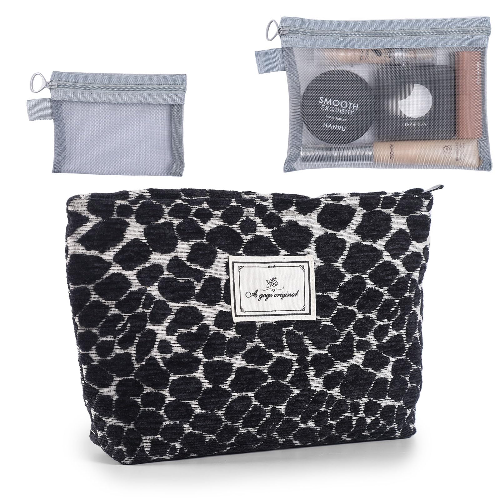 Leopard Print Makeup Bag - Large Capacity Canvas Cosmetic Organizer with Zipper for Purse, Travel & Toiletry | Cute Aesthetic Accessories for Women | Perfect for Daily Use, Vacation & Gift Giving