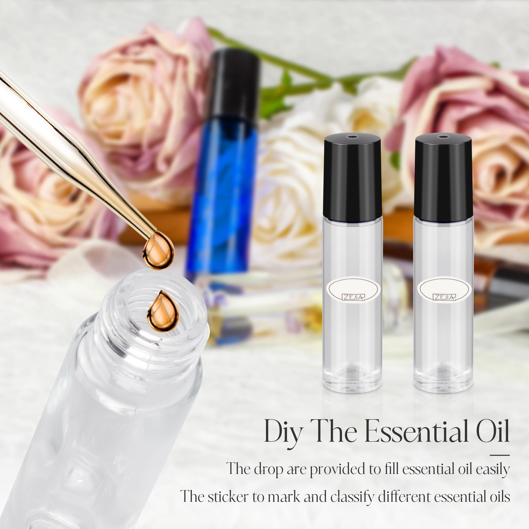 10ml Essential Oil Roller Bottles 6-Pack - Clear Thick Glass Bottles with Stainless Steel Roller Balls & 2 Droppers - Perfect for Aromatherapy, DIY Blends & Travel