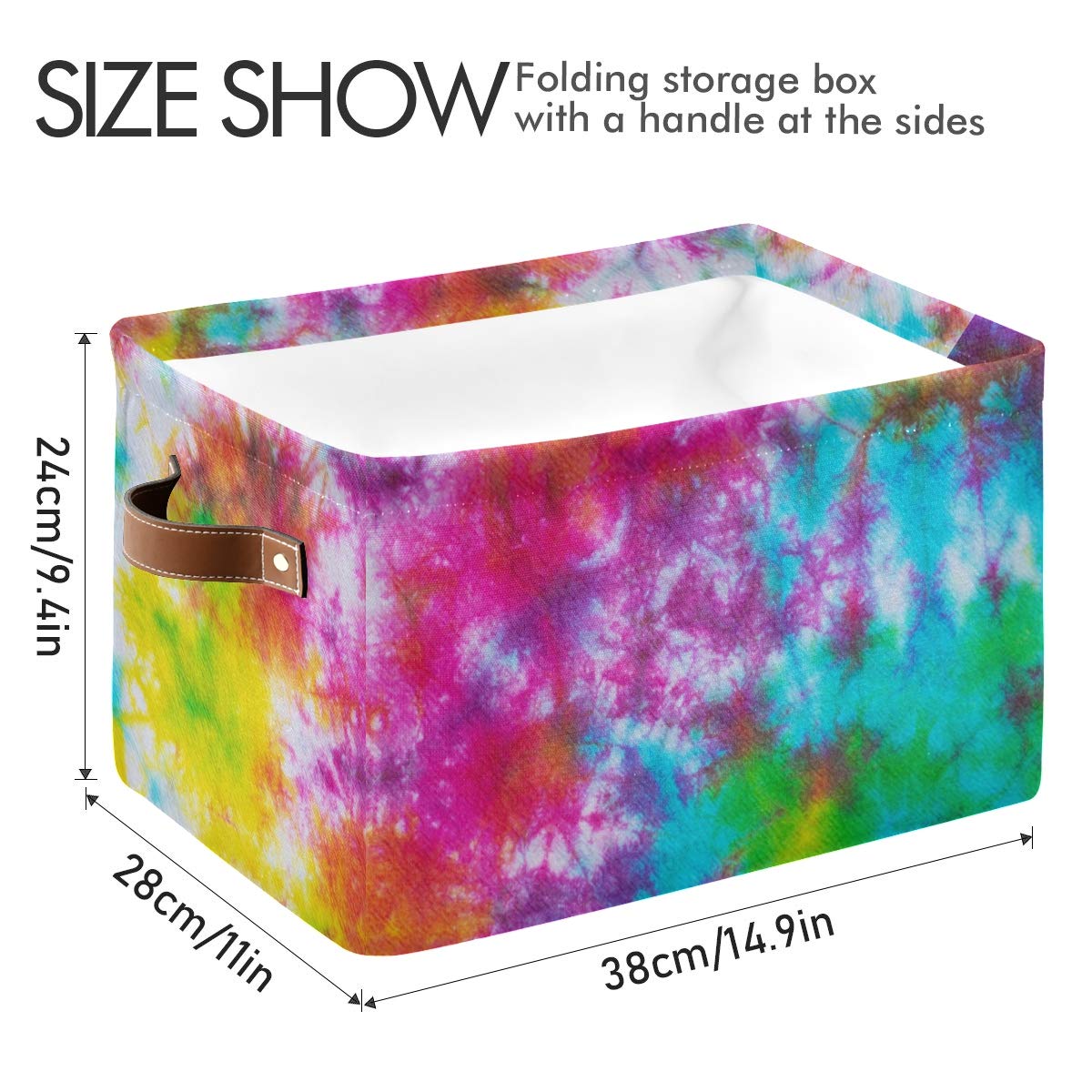 Vibrant Tie-Dye Storage Basket - Large Collapsible Fabric Cube Bin for Home, Office & Closet Organization (15