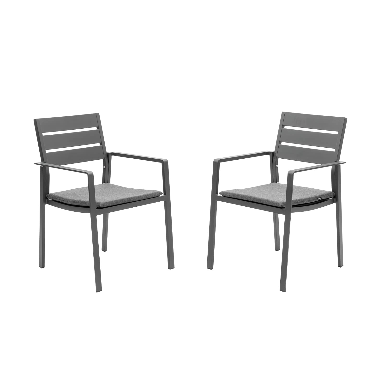 2-Piece Stackable Patio Dining Chairs Set - Aluminum Frame Outdoor Armchairs with Wide Seats for Backyard, Garden, Poolside & Deck - Grey Weather-Resistant Chairs