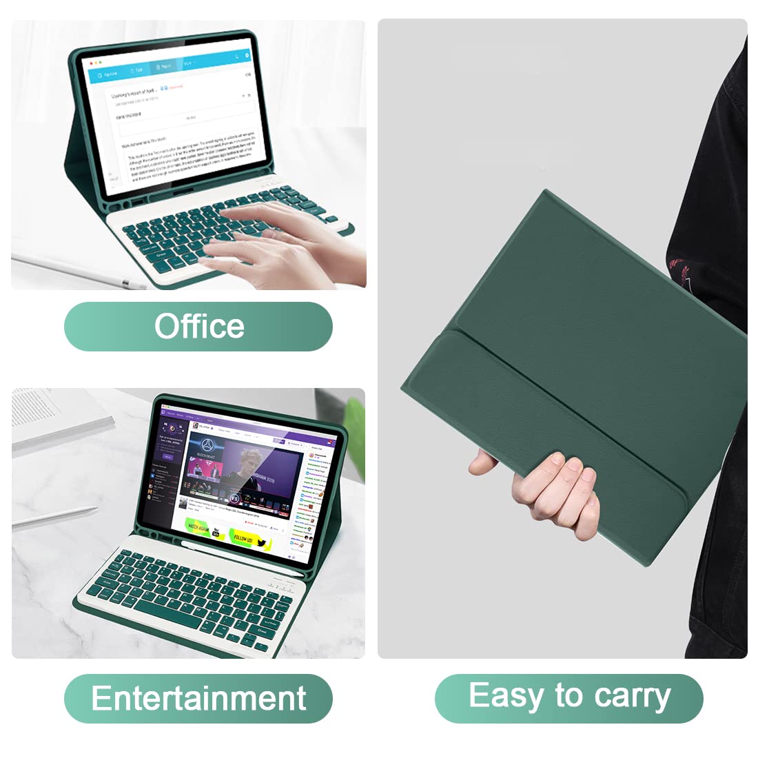 Soppy Slim Keyboard Case for iPad 10th Generation (2022) - Detachable Wireless Bluetooth Keyboard with Apple Pencil Holder - Lightweight Protective Cover for Work, Study & Travel