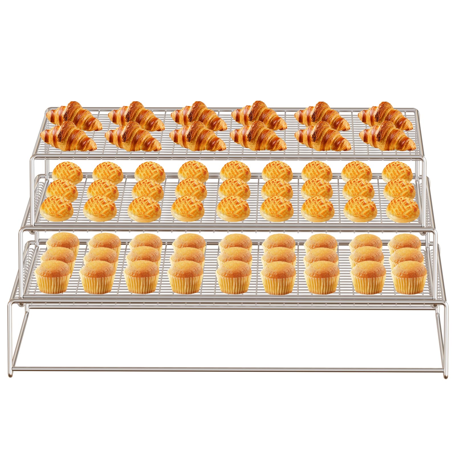 3-Tier Stackable Stainless Steel Cooling Rack for Baking Cookies, Cakes & Bread - Oven & Dishwasher Safe (16.5 x 11.5 x 3.3 Inches) - Perfect for Kitchen Countertop, Pastry Cooling & Meal Prep