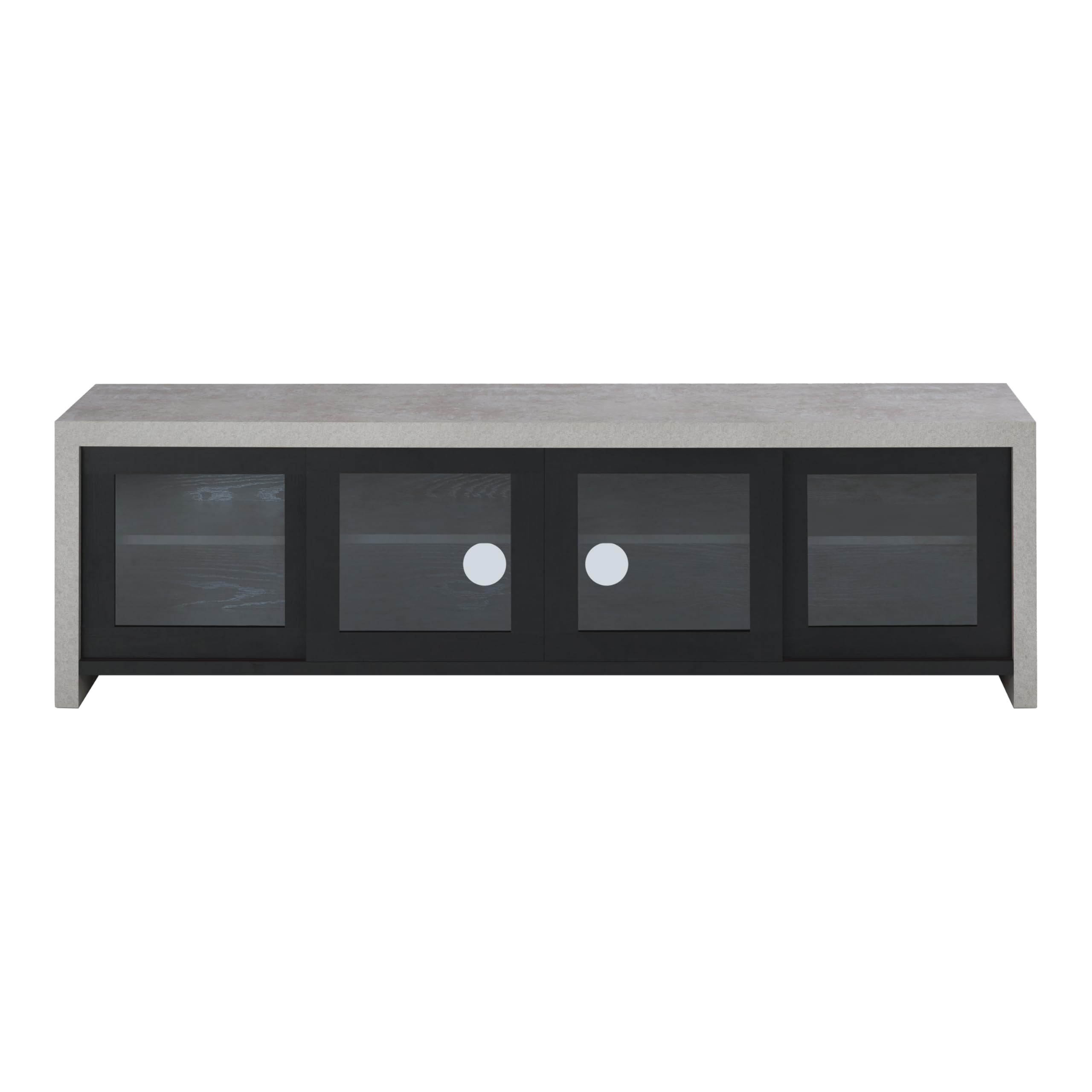 Modern Sliding Glass Door TV Stand - Black & Cement Finish - 24/7 Shop at Home Nouel - Perfect for Living Room, Bedroom & Home Theater Setup