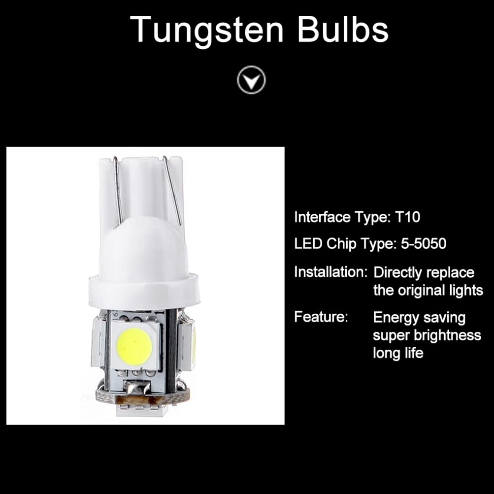 10-Pack T10 5-5050-SMD PC194 LED Bulbs - White Instrument Panel Cluster Dash Lights with Twist Lock Socket - Perfect for Car Dashboard, Motorcycle Gauges & Marine Instrument Lighting