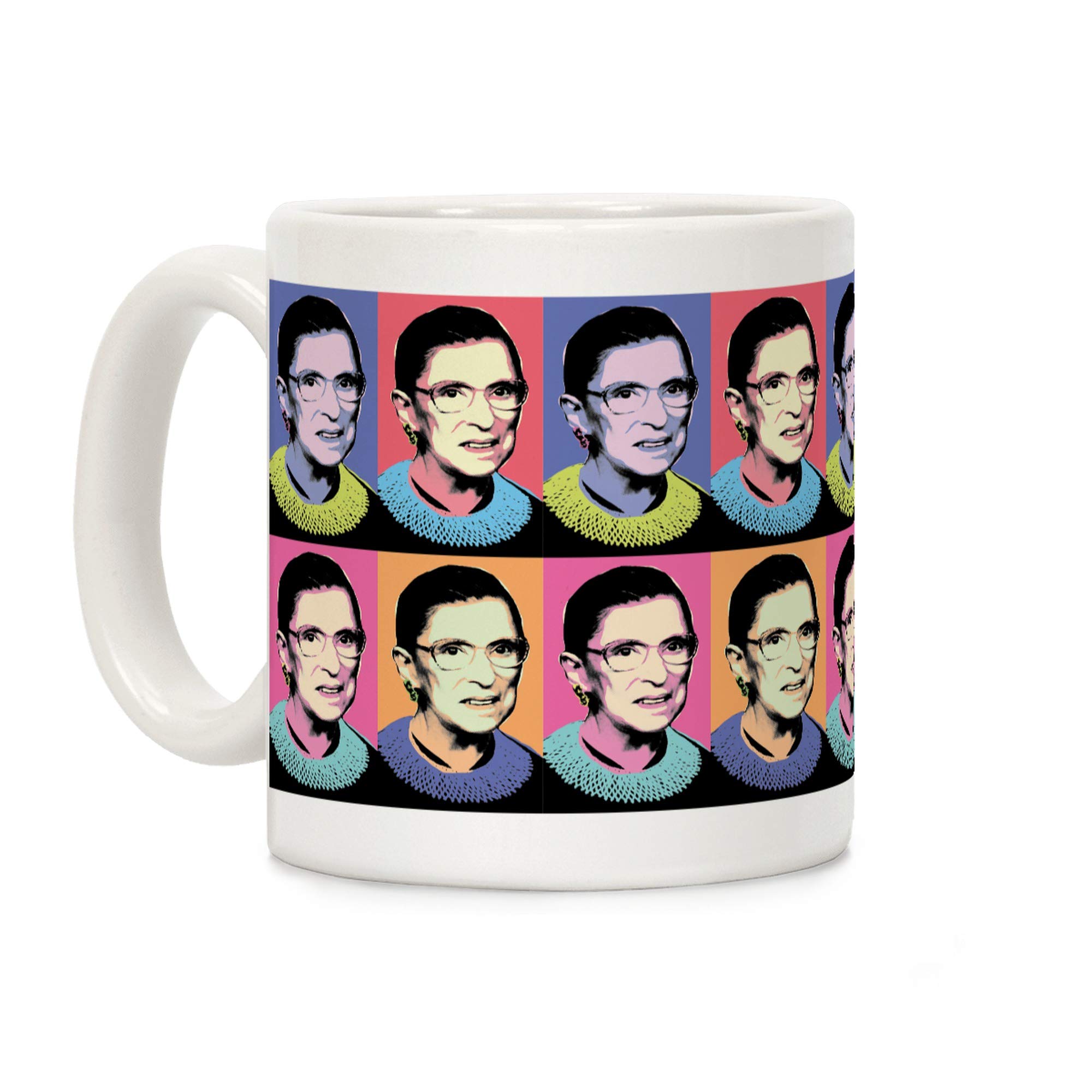 LookHUMAN RBG Pop Art White 11oz Ceramic Coffee Mug - Supreme Court Justice Gift for Lawyers & Feminists - Perfect for Office, Home & Political Enthusiasts