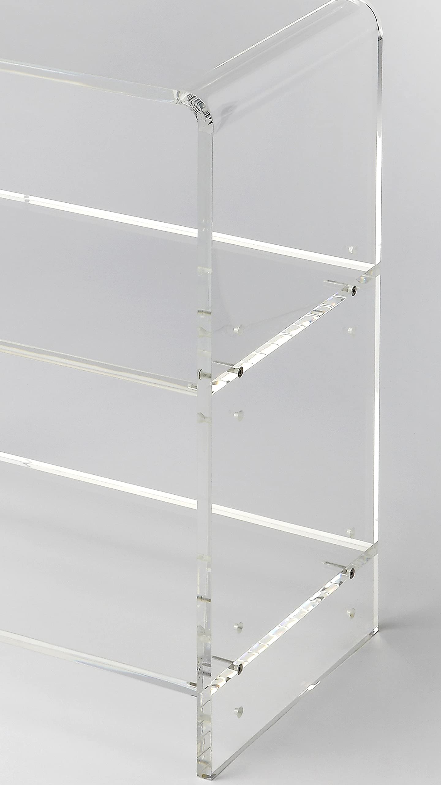 HomeRoots Clear Acrylic Bookcase with Stainless Steel Frame - Modern Bookshelf for Living Room, Office & Bedroom Storage