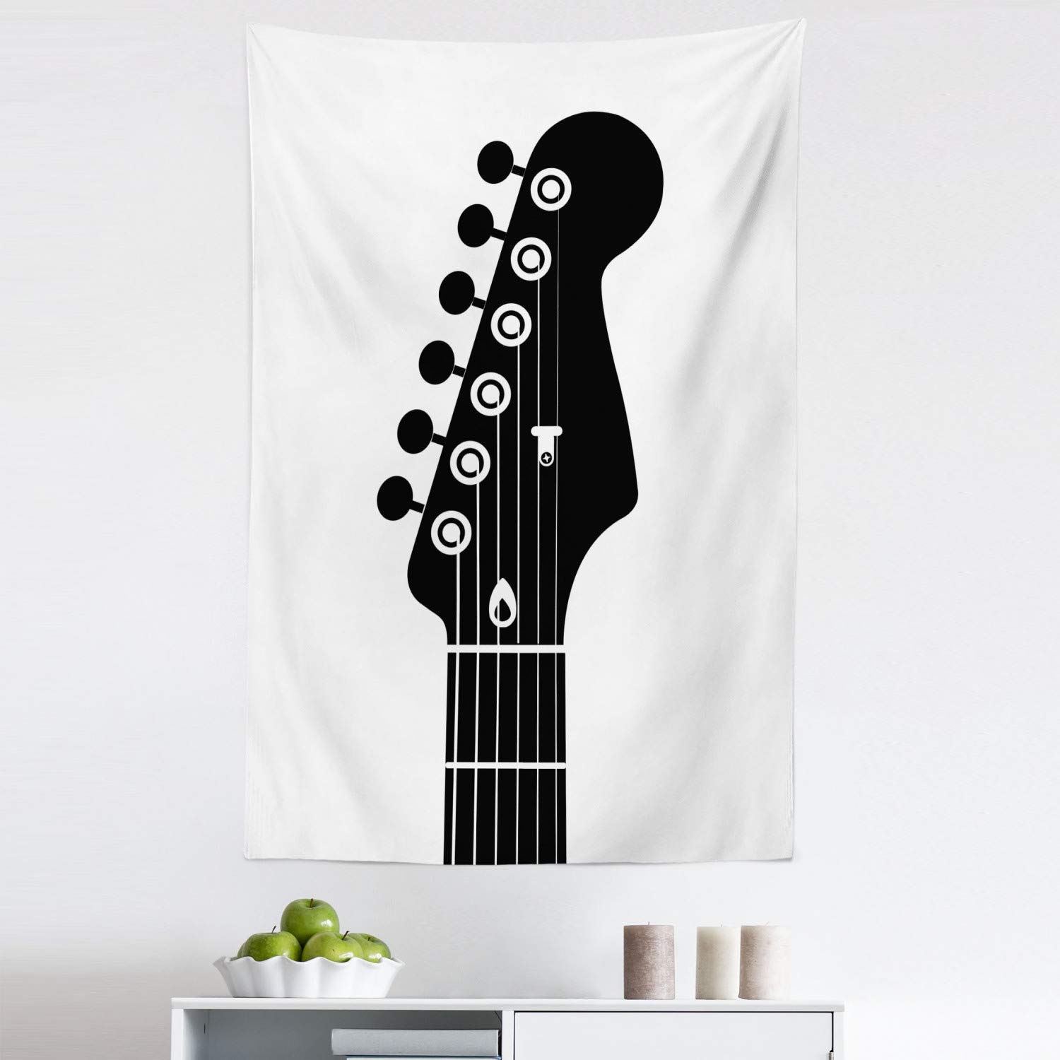 Ambesonne Guitar Tapestry Wall Art - Monochrome Half Guitar Design with Strings, 30x45 Inch Fabric Wall Hanging for Bedroom, Living Room, Dorm Decor - Charcoal Grey & White | Perfect for Music Lovers' Room & Bohemian Style Interior