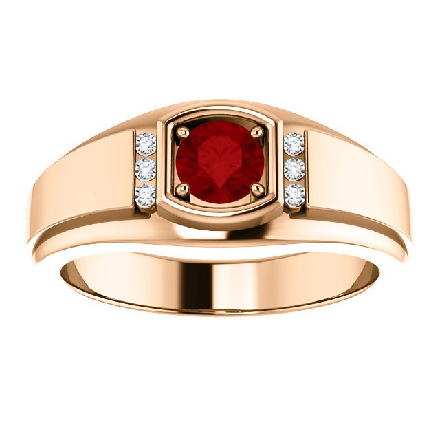 14KT Gold Men's Ruby and Diamond Ring - 2/3 CT Ruby & 0.09 CTW Diamonds for Wedding, Engagement, or Anniversary Gifts