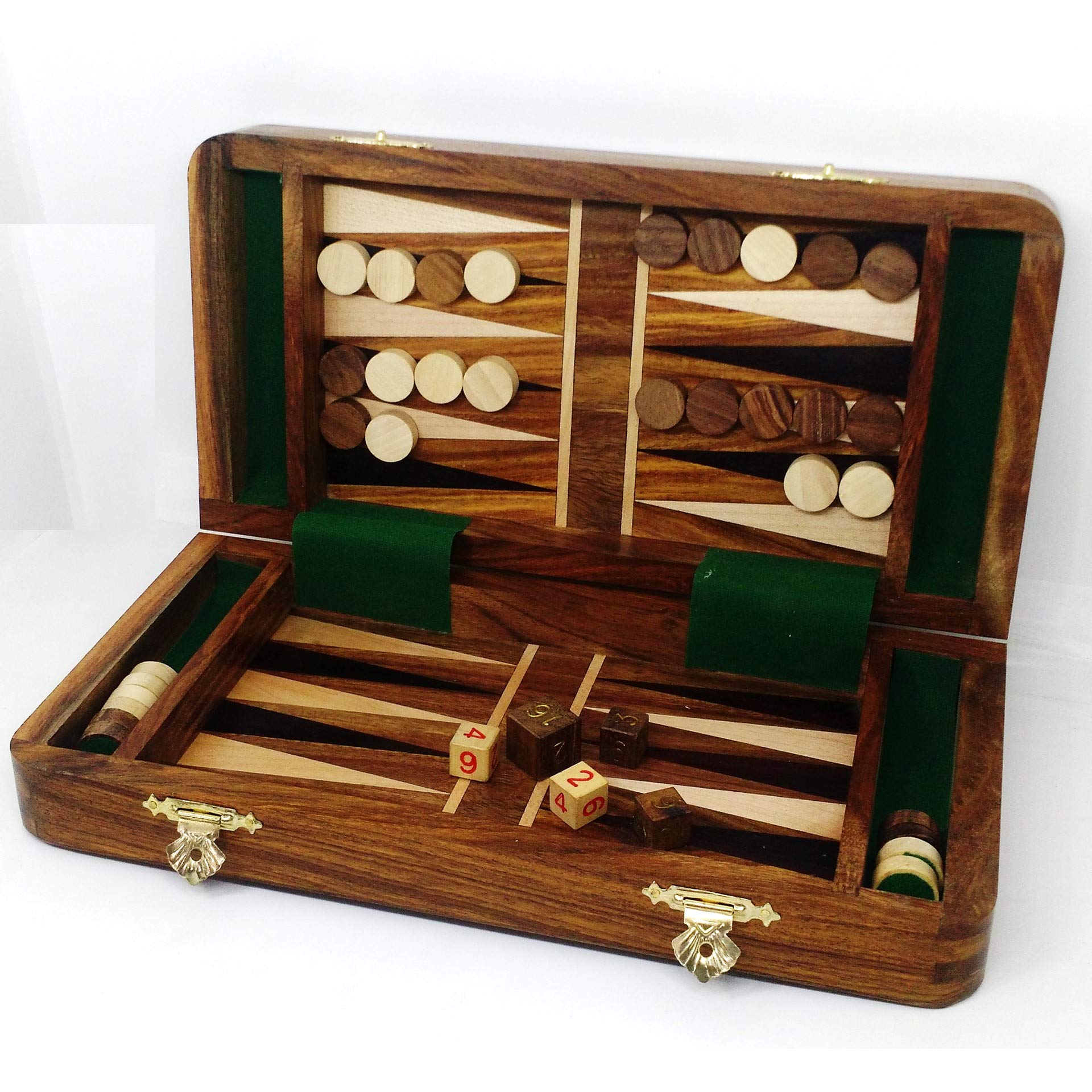 RoyalChessMall - 2-in-1 Magnetic Travel Chess & Backgammon Set | 10 Inch Golden Rosewood Board | Portable Game Set for Camping, Travel & Family Game Night