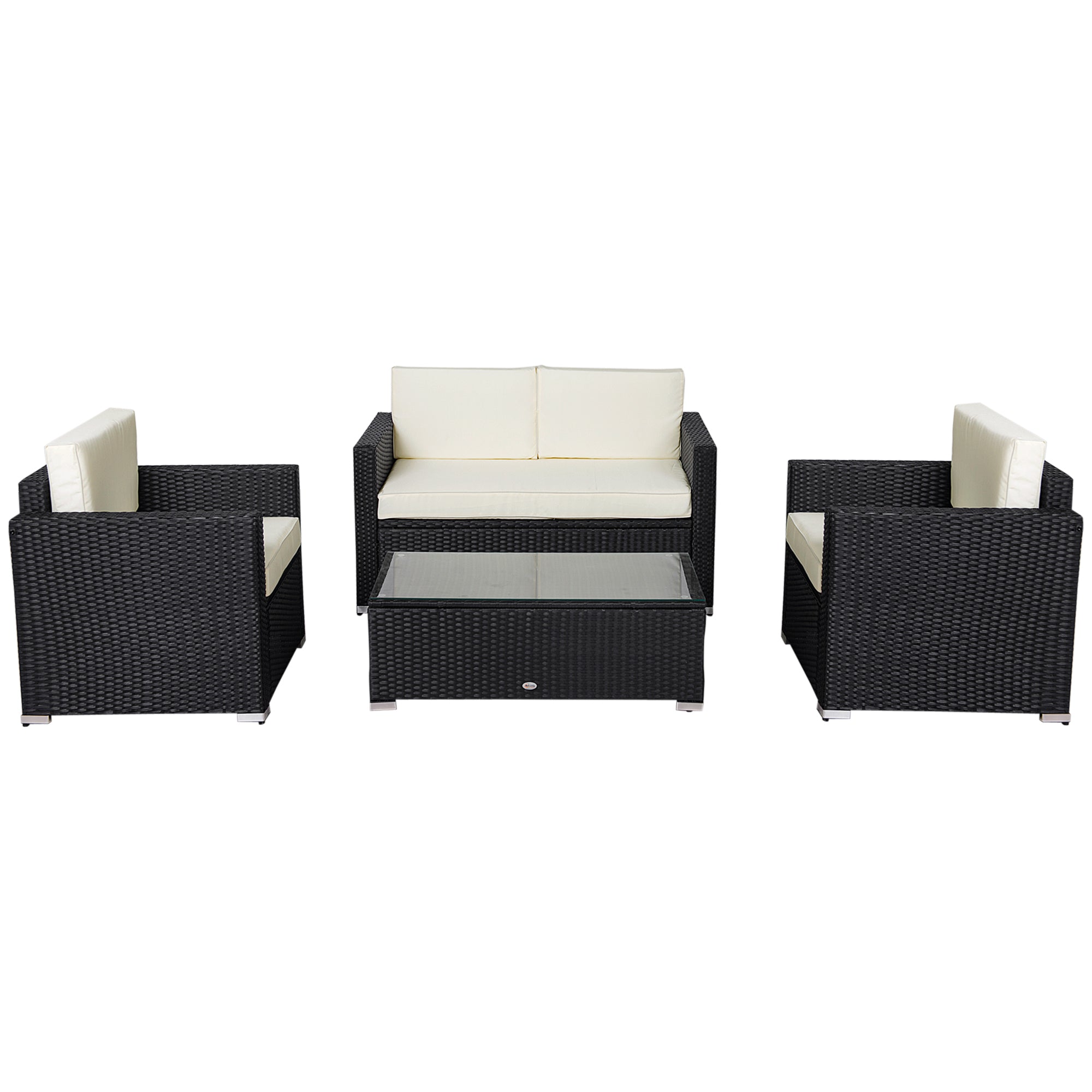 Outsunny 4-Piece Cream White Rattan Wicker Patio Furniture Set with Cushions - Outdoor Sectional Sofa & Coffee Table for Garden, Poolside or Backyard Relaxation