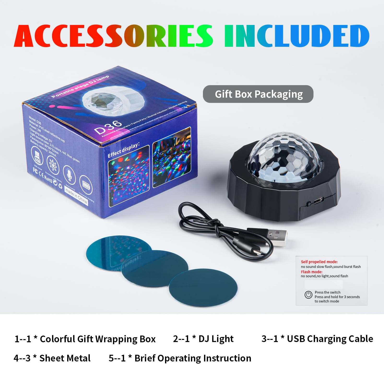 Rechargeable Sound-Activated Mini Disco Ball for Car - Multicolor LED Party Lights with Music Sync, USB Charging & 360° Rotation (Black) | Perfect for Road Trips, Night Drives & Car Parties