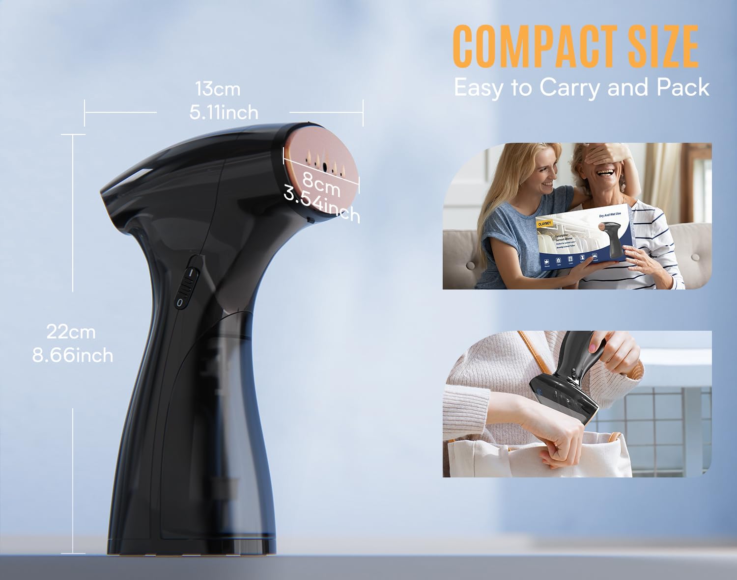 2 in 1 Handheld Clothes Steamer 1800W Portable Garment Steamer & Iron - Non Leakage Travel Steamer for Wrinkles Removal - Perfect for Suits, Dresses, Curtains & Home/Office/Travel Use