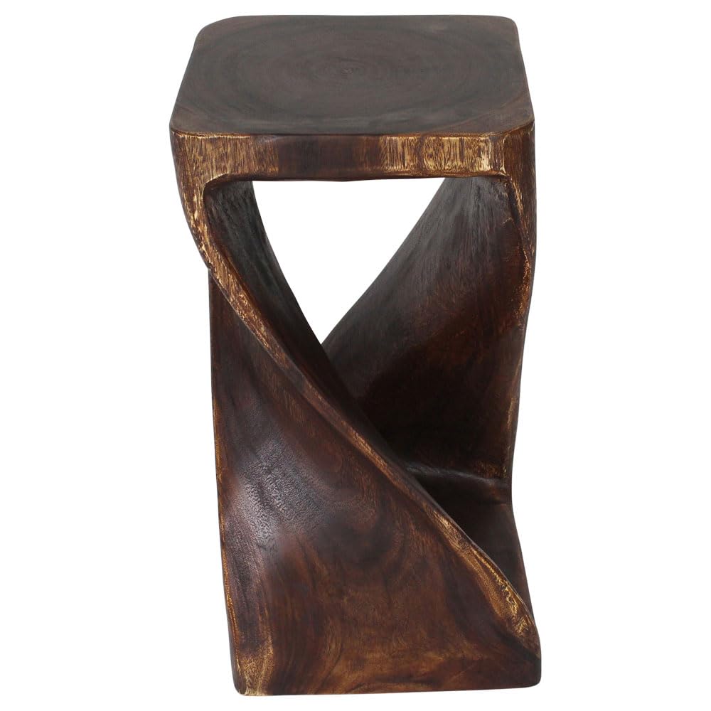Haussmann Original Wooden Twist Stool 12x12x23 Inch - Mocha Oil Finish Bar Stool for Kitchen Island, Breakfast Nook & Home Decor