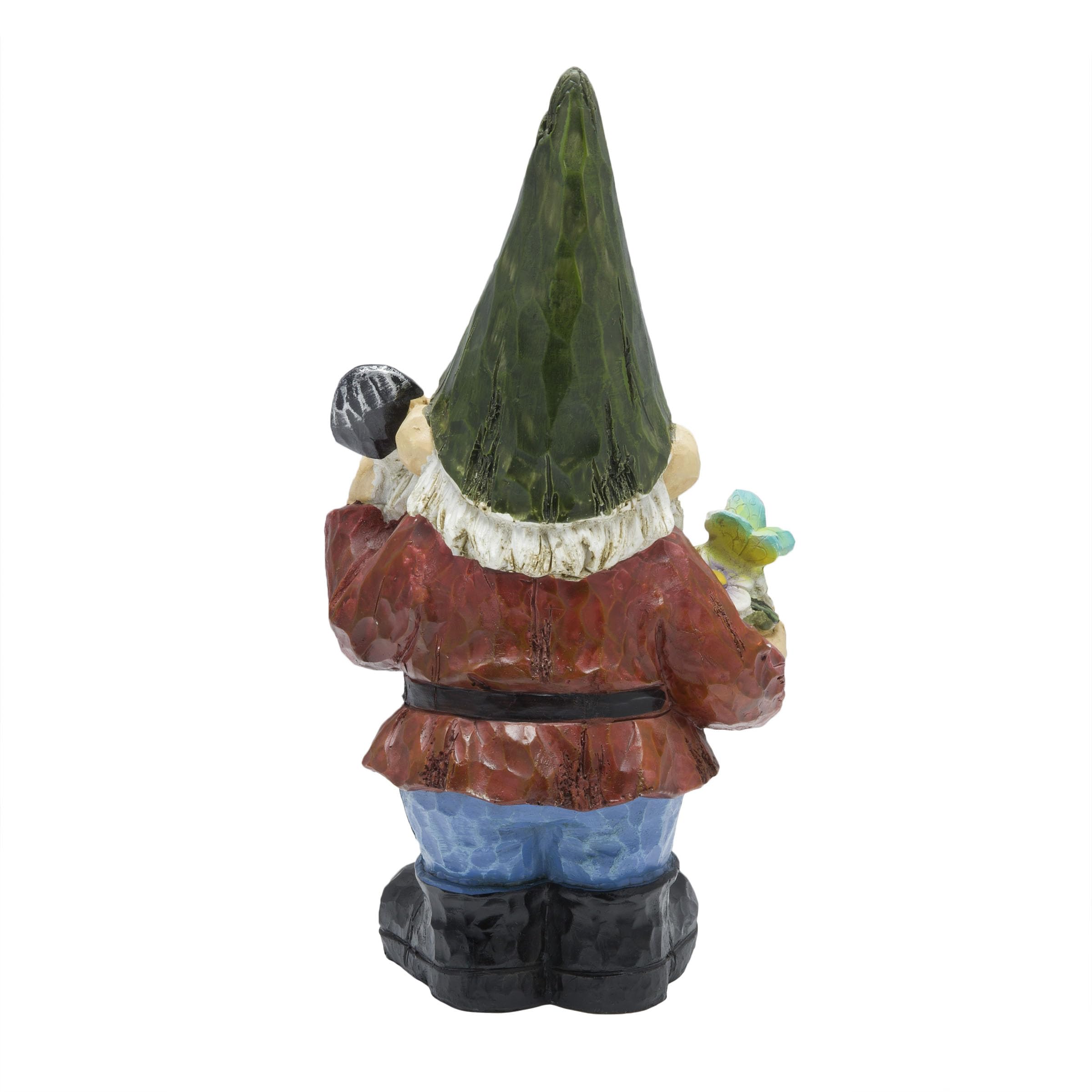 Alpine Corporation 12 Inch Tall Outdoor Garden Gnome Statue with Flower Pot - Cute Yard Decoration for Lawn, Patio & Garden Decor