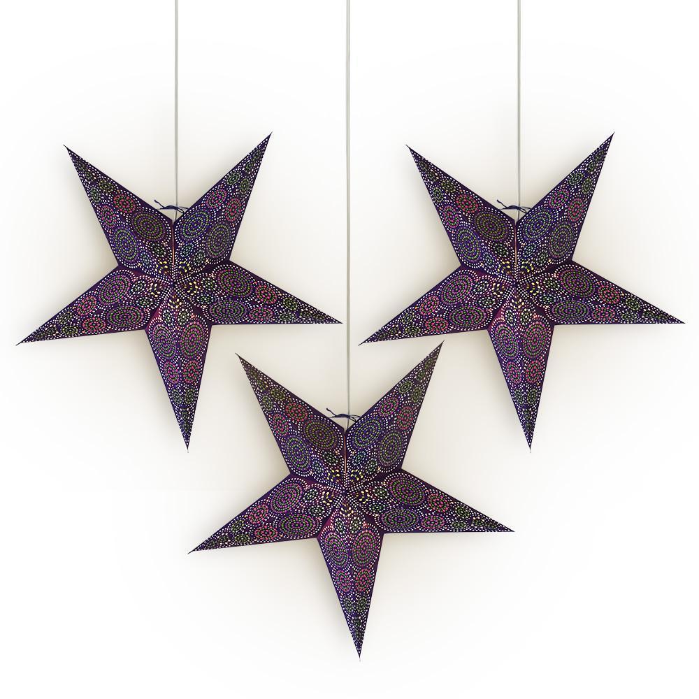 3 Pack 24 Inch Blue Aussie Paper Star Lanterns with LED Bulbs & Lamp Cord - Hanging Party Decor for Weddings, Baby Showers & Outdoor Events