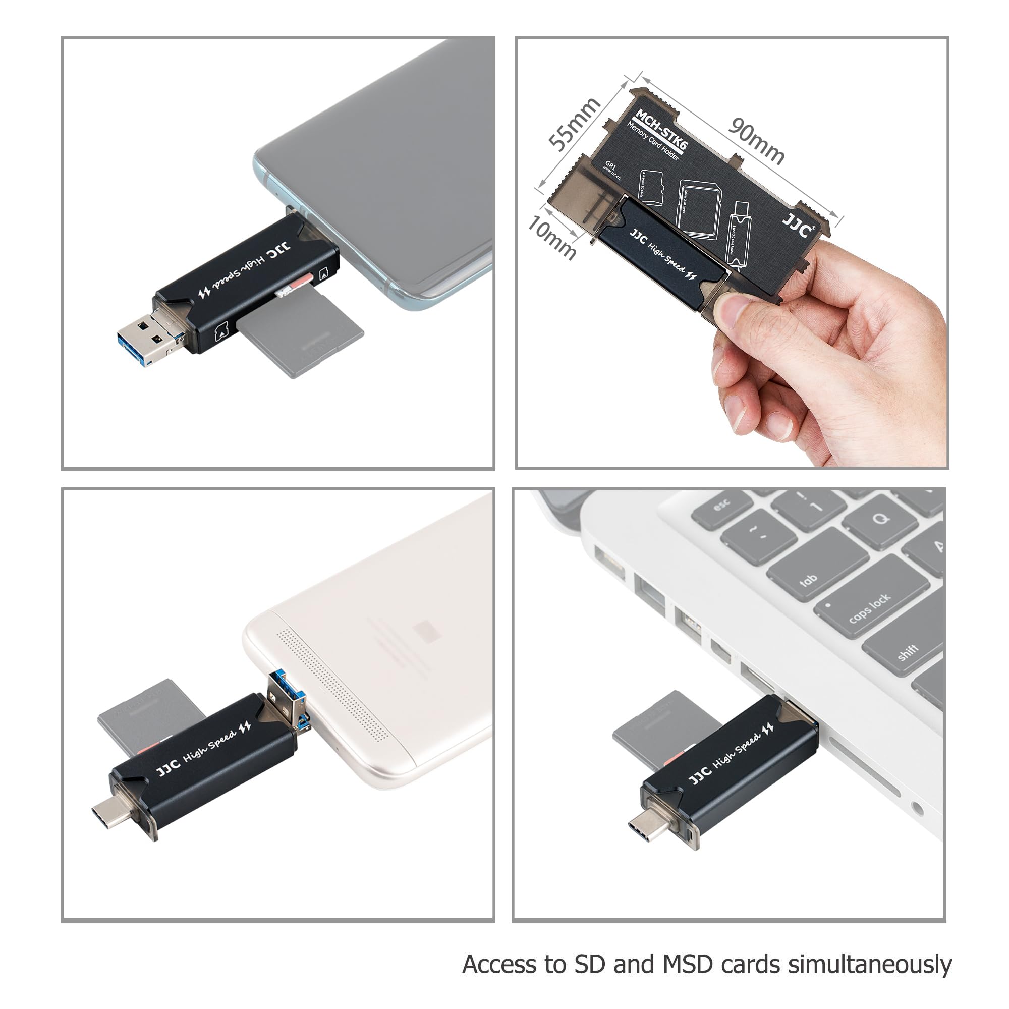 Compact Slim SD MSD TF Card Holder Case with USB 3.0 Memory Card Reader - Storage for 2 SD/SDHC/SDXC & 4 Micro SD/MicroSDHC/MicroSDXC Cards - Portable Travel-Friendly Memory Card Organizer for Cameras, Drones, Phones & Laptops (Cards Not Included)