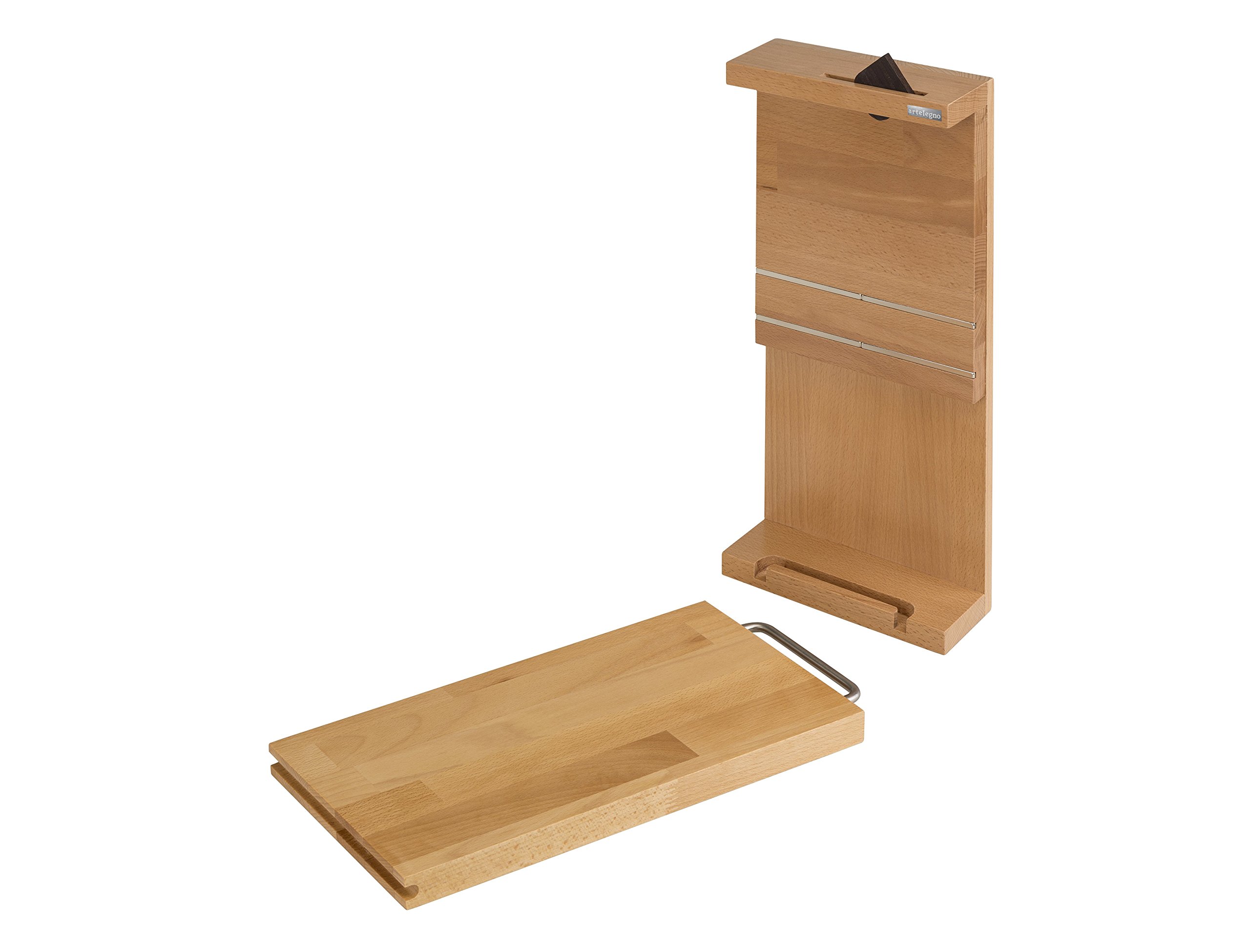 Artelegno Bologna Magnetic Knife Holder with Built-in Oiled Cutting Board - Solid Beech Wood, Natural Lacquer Finish (7.87