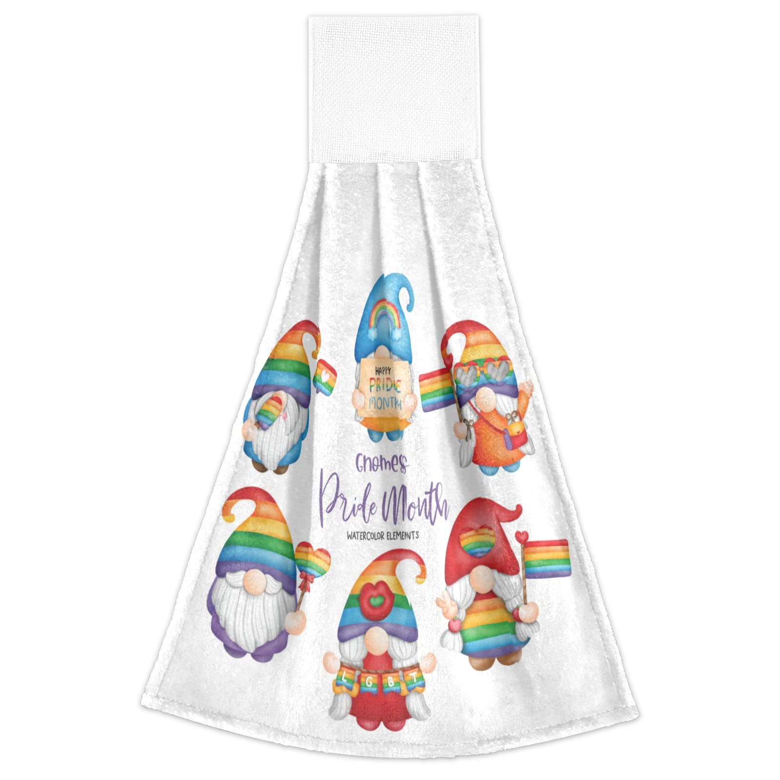 LGBT Pride Rainbow Heart Watercolor Gnome Kitchen Towels Set of 2 - 12x17 Inch Hanging Hand Towels for Bathroom & Dish Cloth for Kitchen - Cute Home Decor for LGBTQ+ Friendly Spaces, Gifts for Pride Month & Rainbow Themed Parties
