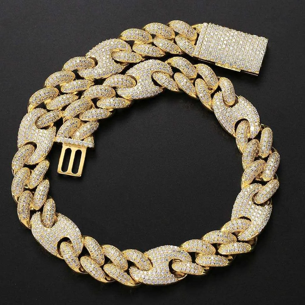 14K Gold Plated Moissanite Cuban Link Chain Necklace for Men & Women | Iced Out Hip Hop Jewelry | Perfect for Parties, Weddings & Everyday Wear
