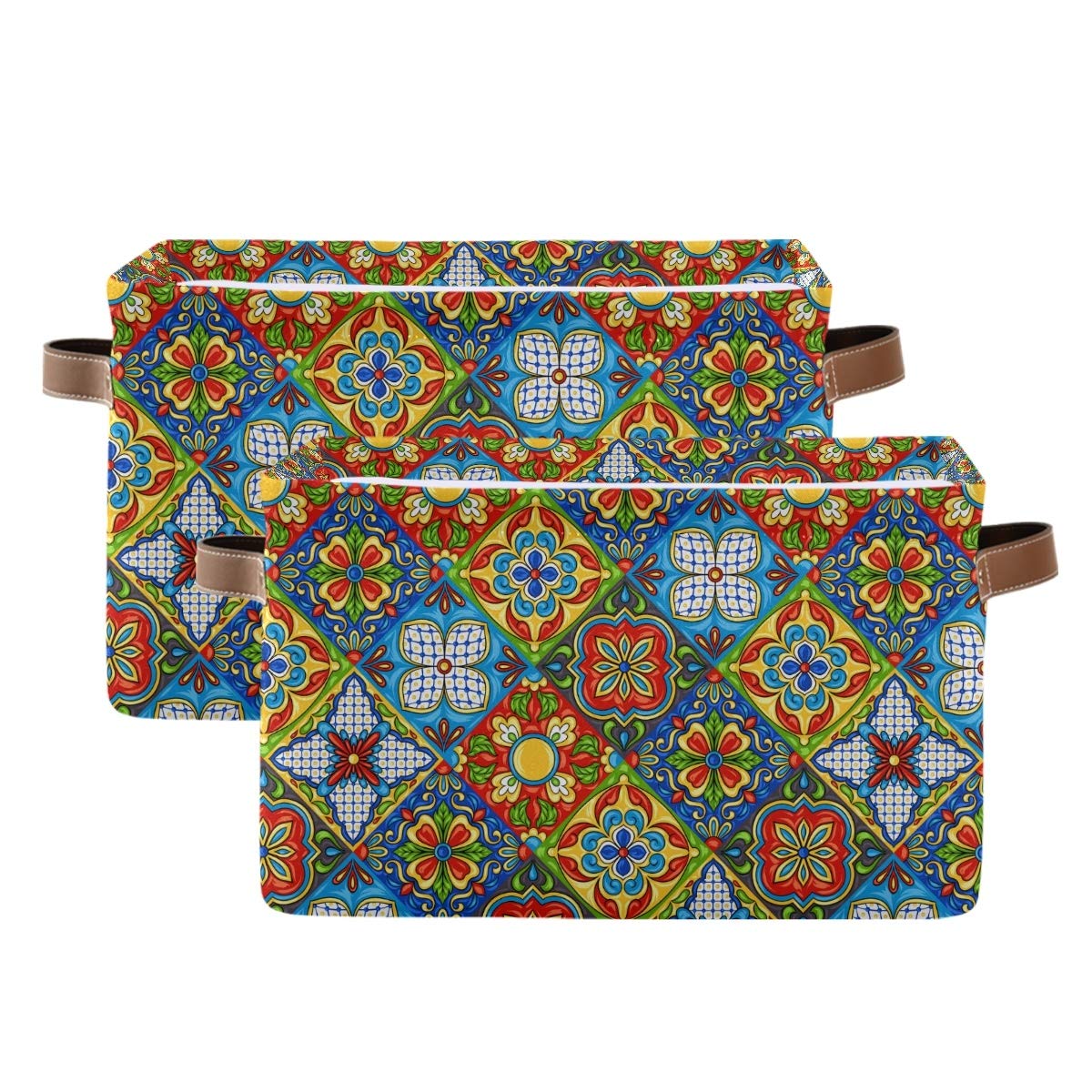 Mexican Talavera Storage Baskets - 2 Pack Closet Organizer Bins & Shelf Cubes for Home Organization | Perfect for Bedroom, Bathroom & Kids Room Storage