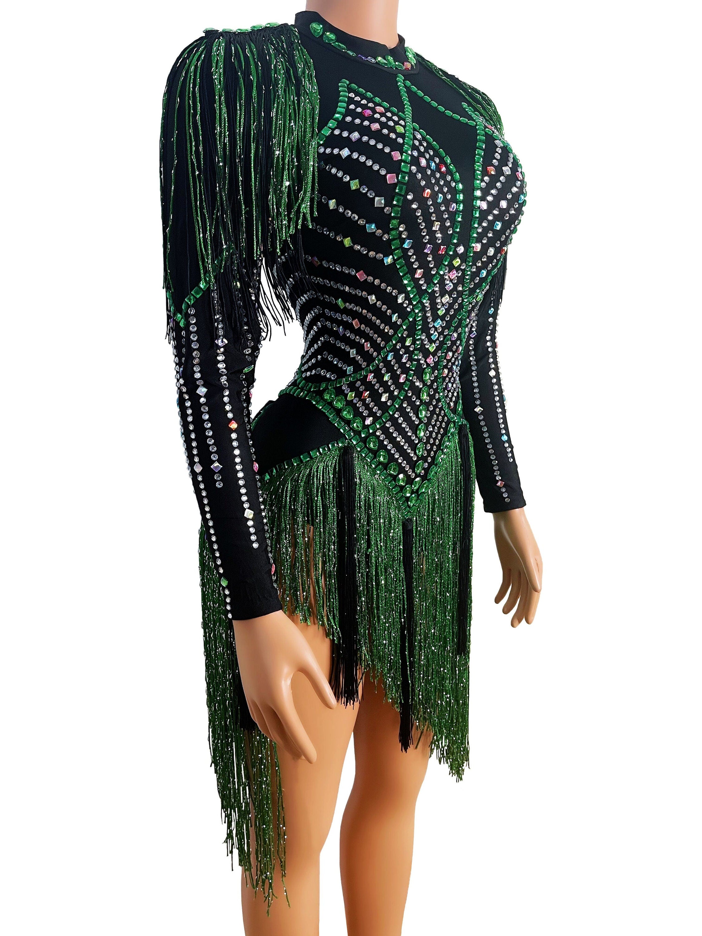 Sparkling Rhinestone Fringe Sleeve Cowgirl Dress - Western Party Costume for Women | Perfect for Drag Shows, Halloween, Bachelorette Parties & Country Themed Events
