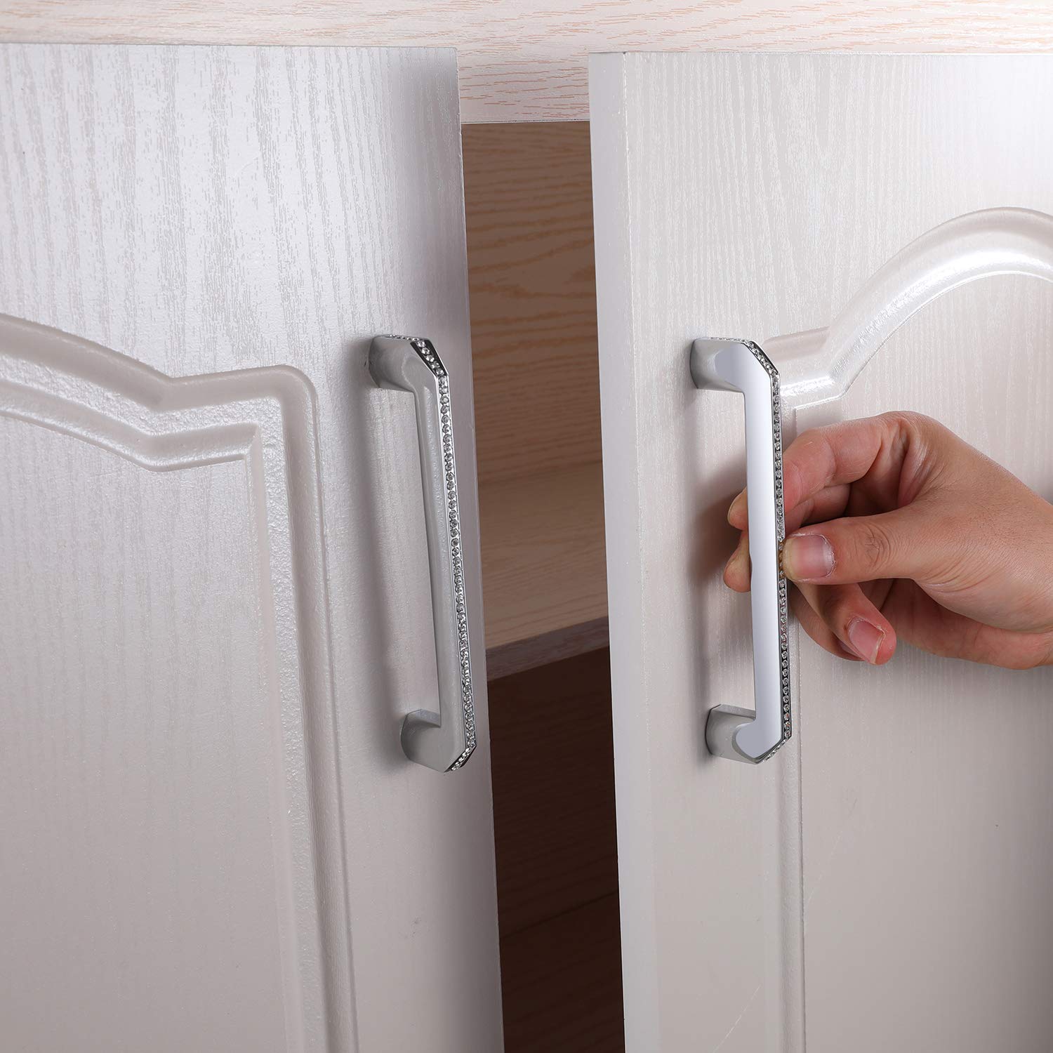 Modern Crystal Cabinet Knobs & Pulls - 2 Pack Silver Handles for Kitchen & Furniture