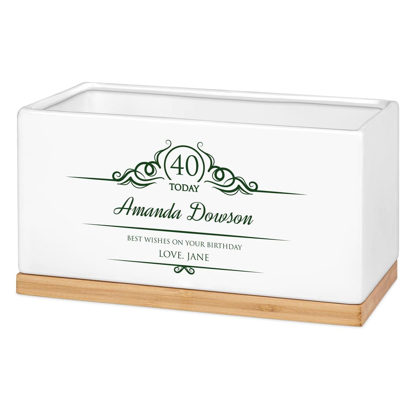 **Maverton Ceramic Planter with Bamboo Tray - Elegant Floral Overprint Design for Women - Perfect for Houseplants, Succulents & Herbs - Great Gift for Birthday, Mother's Day & Home Decor**    *(Use Cases: Ideal for indoor plants, home decoration, personalized gifts, and stylish jewelry storage.)*